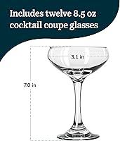 Vista 3 de Libbey 3055 Perception - Juego de 12 copas de cóctel de coupé, elegantes y curvas, copas de Martini Coupé de 8.5 onzas con tallo de champán