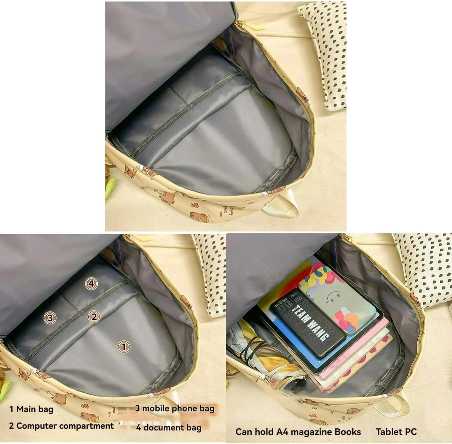 Capybara Fashionable Print Large Capacity Backpack with Pins, Accessories and Coin Purse for Adults Ita Bag (White) - Image 6