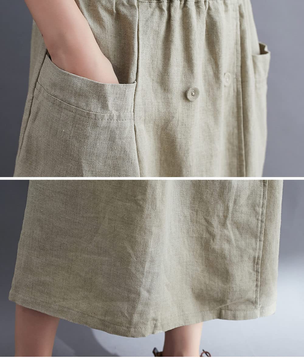 Gonne da Donna,Maxi Gonna da Donna Marrone Elastico in Vita Gonna A Tubino Vintage in Cotone E Lino con Tasche A-Line Casual Plain Gonne Lunghe per Ragazze Signore,L