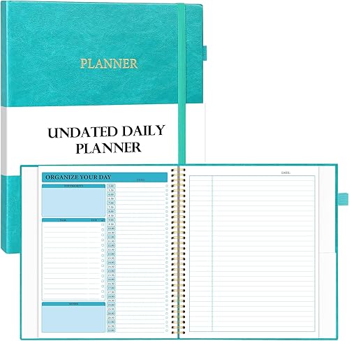 Agenda diaria duradera sin fecha, amplio espacio de escritura, tamaño A4 grande (9.5 x 11.4 pulgadas), cuaderno mejorado de piel sintética con