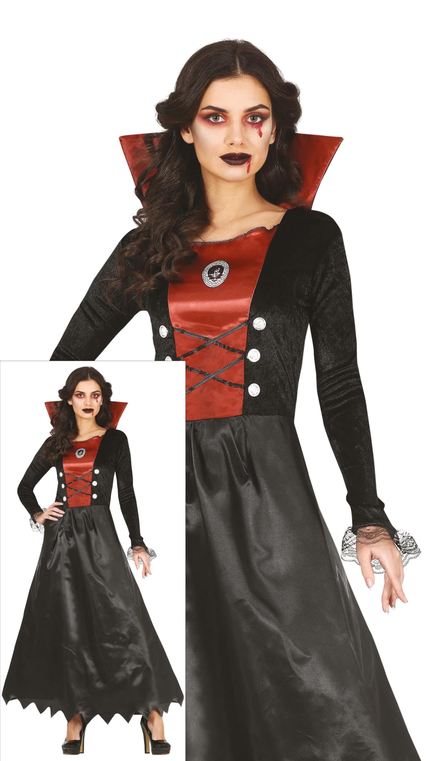 FIESTAS GUIRCA Elegant Vampiress Fancy Dress Costume - Red and Black Dress for Girls 10-12 Years