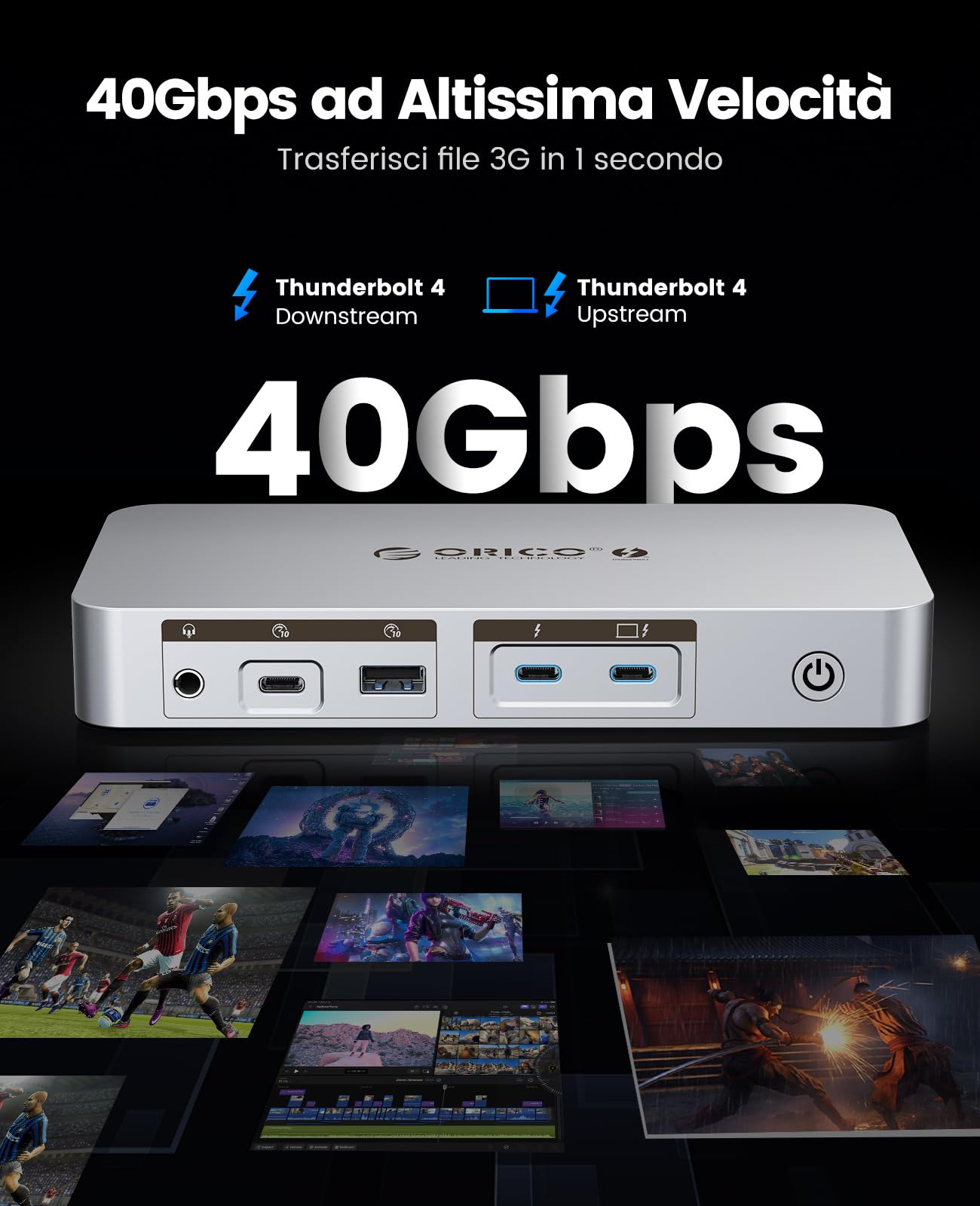ORICO Thunderbolt 4 Dock 12 in 1 40 Gbps, 85 W + 15 W PD ricarica, doppia 4K/singola 8K, 4 USB, Gigabit Ethernet, SD/TF, AUX, certificato Thunderbolt per M4 MacBook Air & Pro