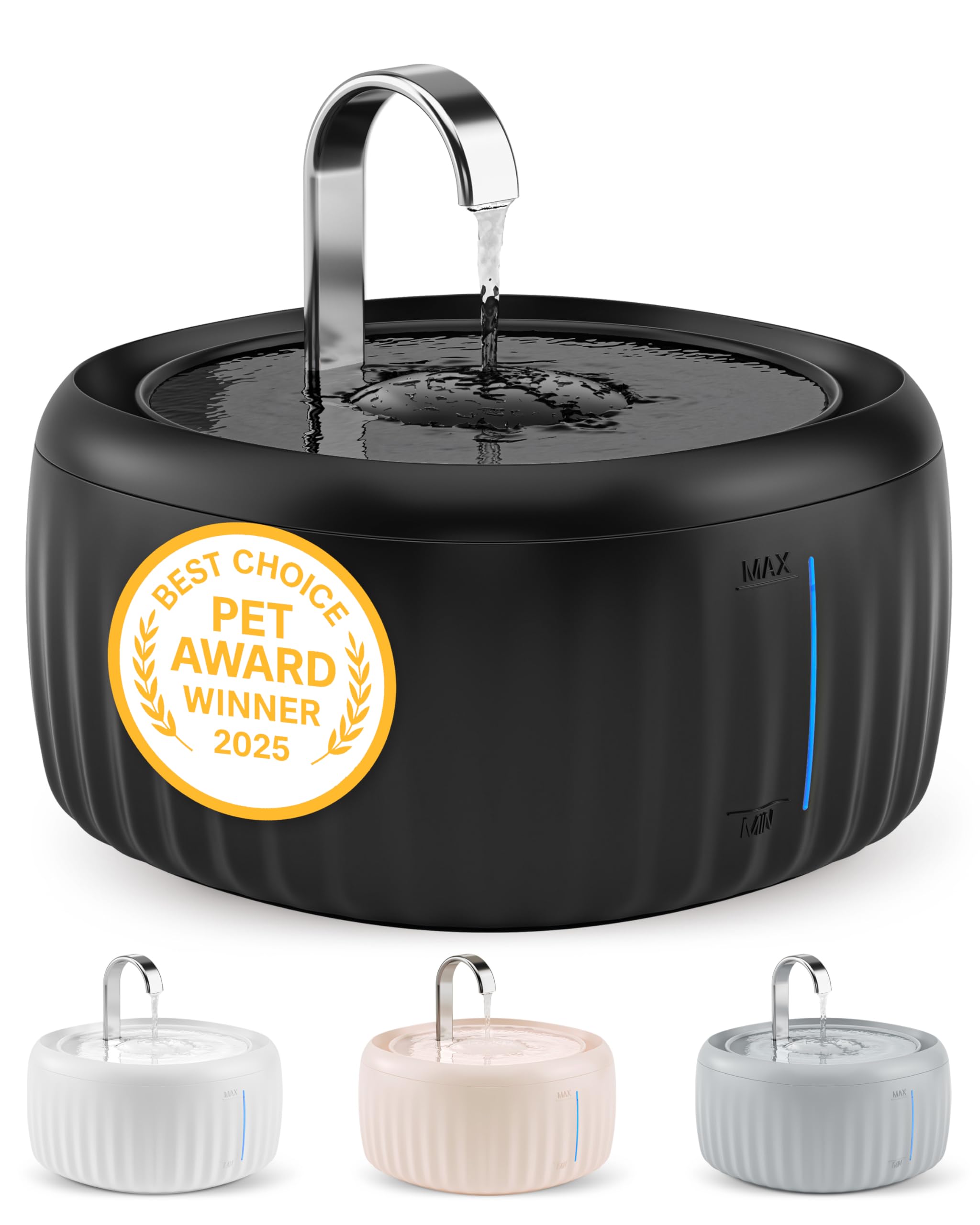 Pretty Paw Fuente de Agua para Gatos 3L con Indicador LED MIN/MAX - Funcionamiento Silencioso y Fácil Limpieza, Bebedero Automático con Filtro para Interior - Aquaflow (Negro)