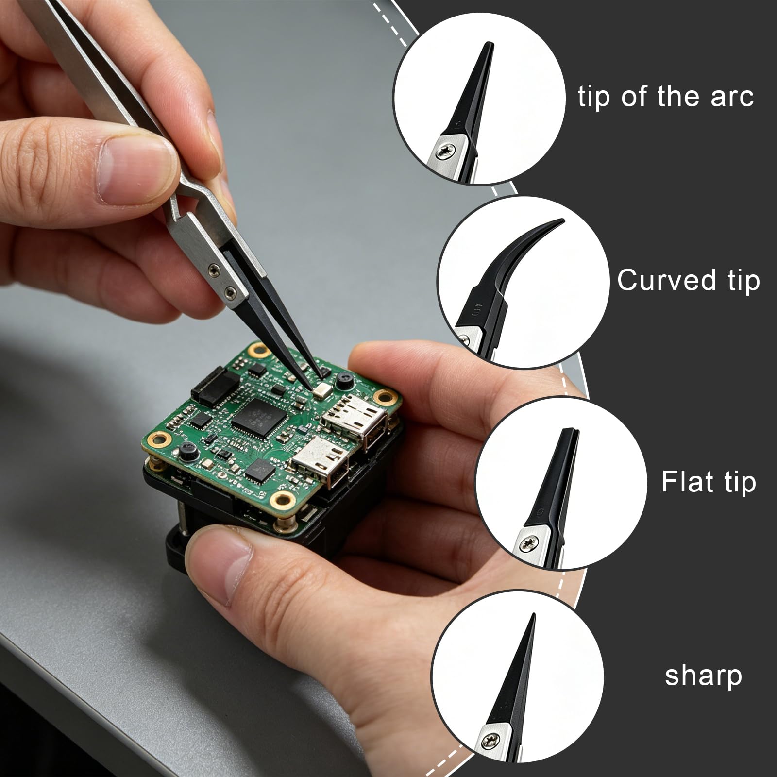 Edelstahl Präzisions 4 pezzi Pinzette di precisione per elettronica, Pinzette con Punta in Plastica in Acciaio Inox, per elettronica, gioielli, artigianato, laboratorio, hobby