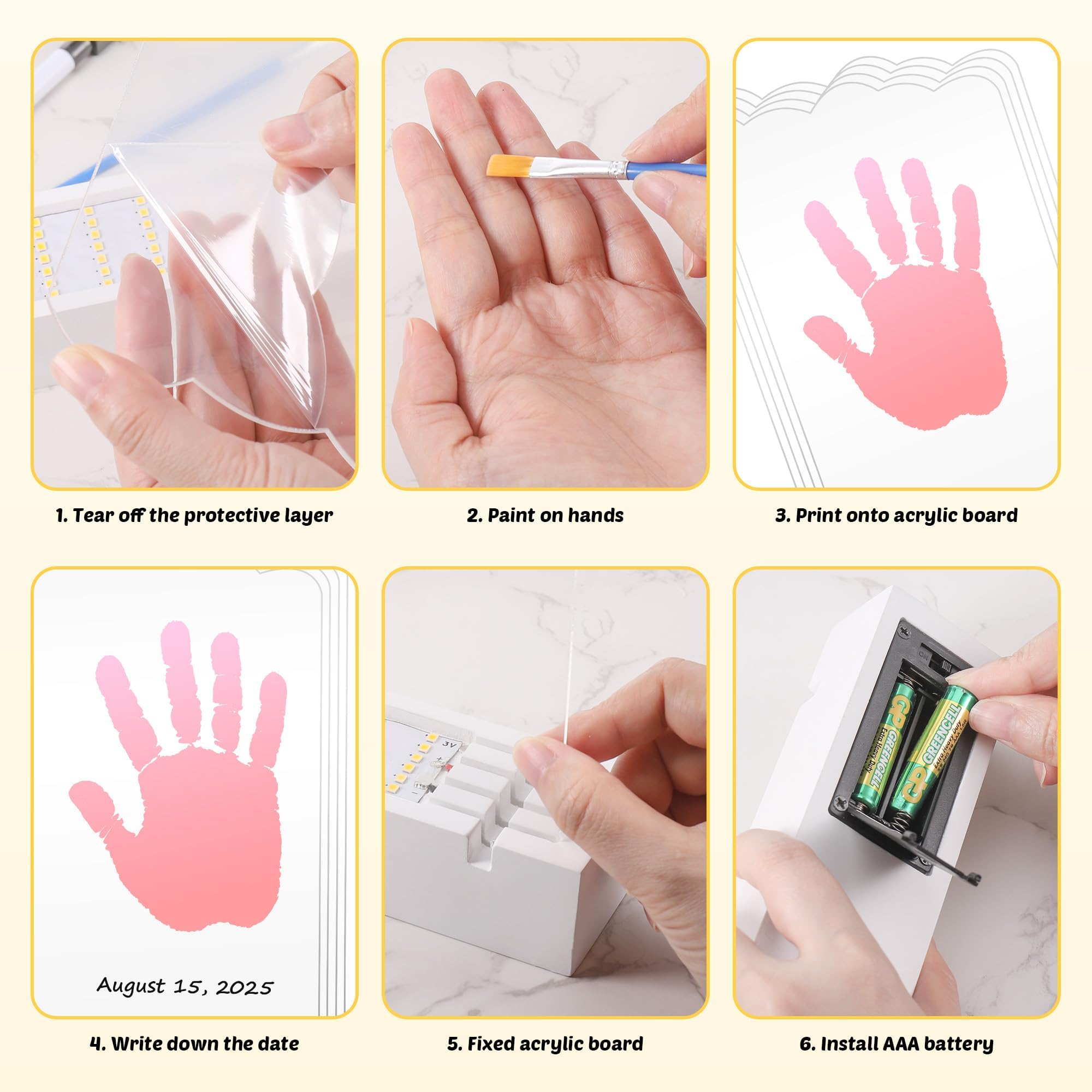 Kssvzz Family Handprint Kit with 4 Acrylic Plates & Light-Up Base, Baby Hand and Footprint Kit with Non-Toxic Washable Ink - Image 4