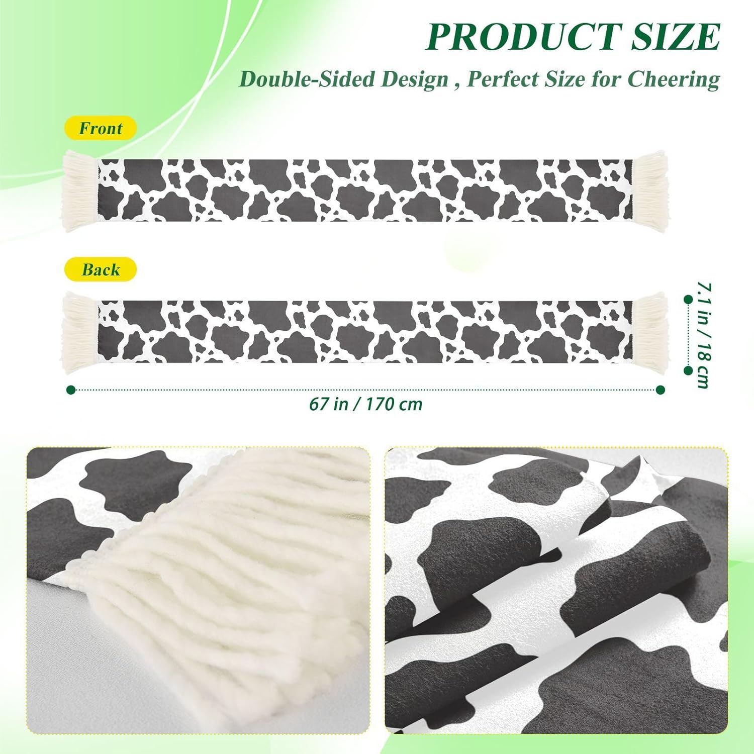 CHIFIGNO Black White Cow Soft Absorbent Scarf for Sports Fans, for Wiping Sweat at Games and Showing Support
