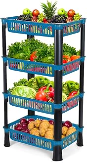 FOROLY 4-Layer Multipurpose Plastic Kitchen Storage Rack | Vegetable Basket Organizer | Stackable Storage Stand for Home, Pantry, Bathroom, Office – Durable Space-Saving Shelf (Blue)
