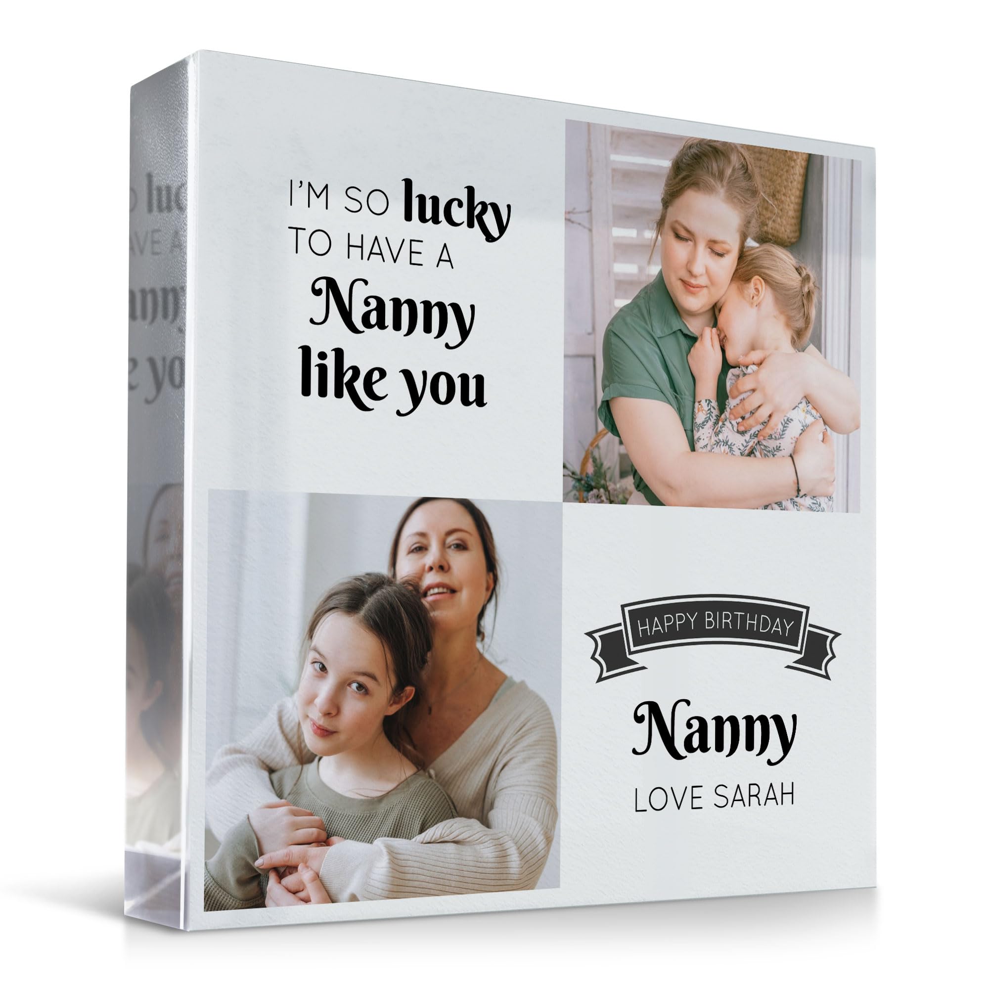RED OCEAN Personalised Nanny Birthday Gifts - Custom Acrylic Freestanding Photo Block Gift - Birthday Gifts For Nanny - Nanny Birthday Gifts - Personalised Birthday Gifts For Her - Grandparent Gifts