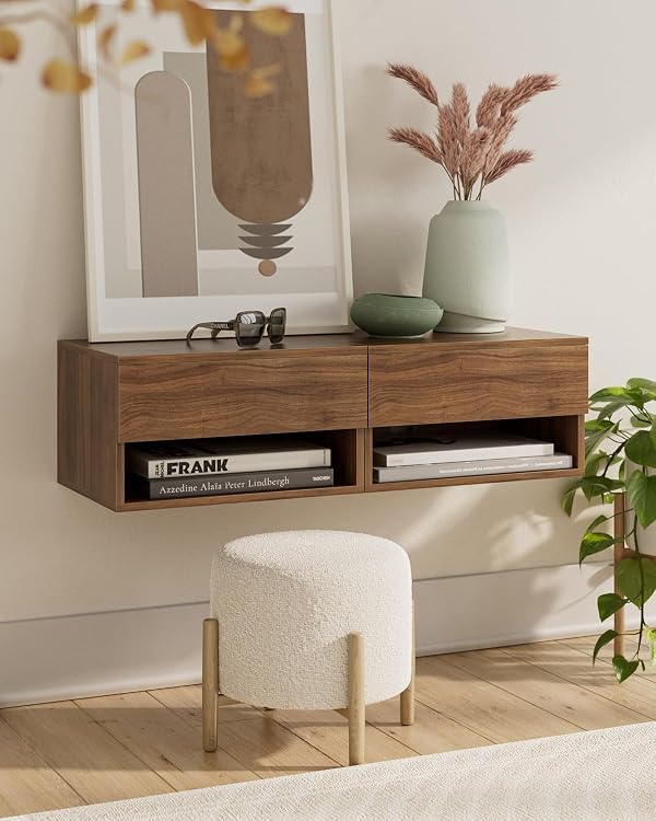 Modern Walnut Floating Nightstand with Drawer, Small Wall Mount Shelves by Aienvey - Used condition - Image 8