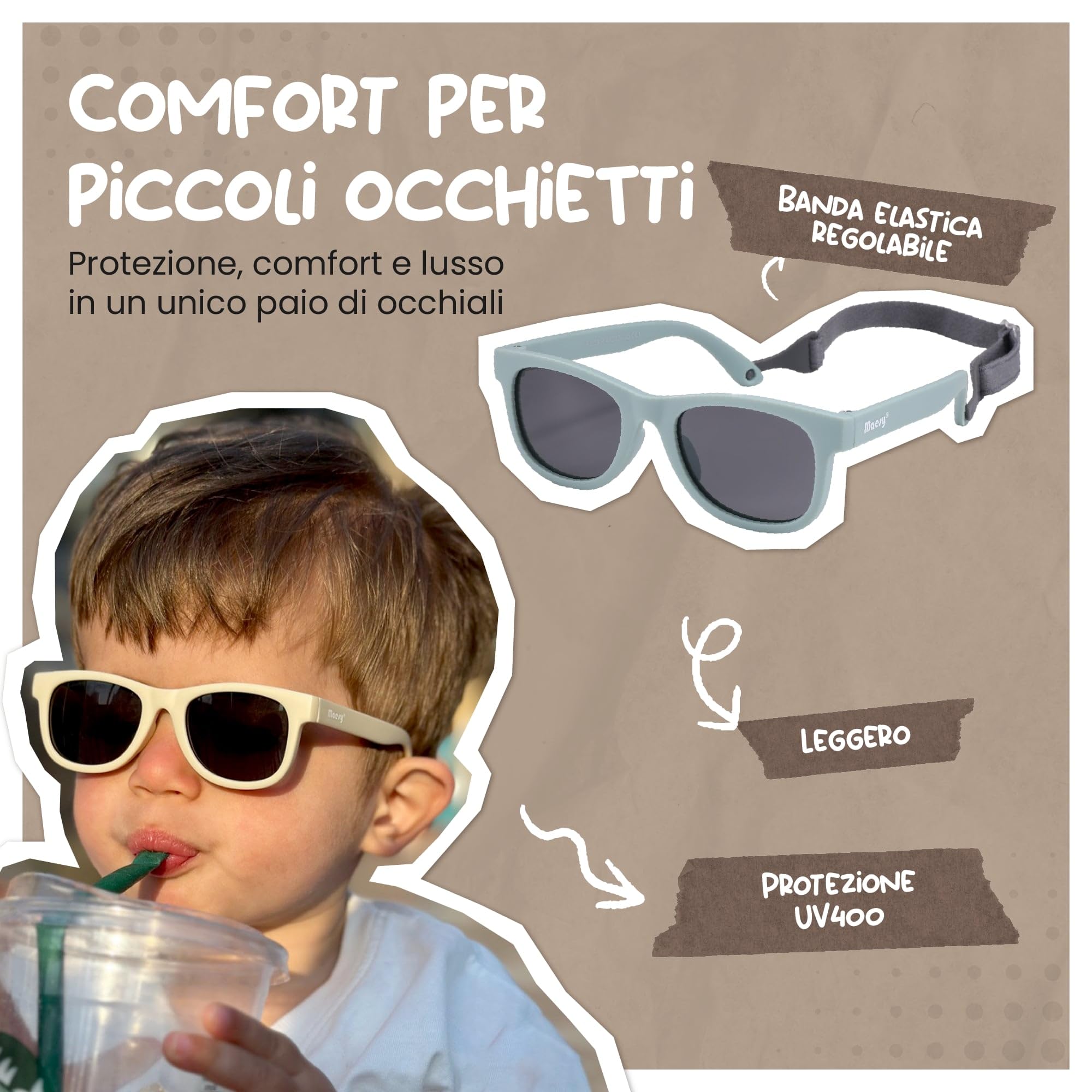 Occhiali da Sole per Bambina, 0-2 Anni, Protezione Polarizzata UV400, Montatura Flessibile e Pieghevole, Cinturino Elastico Regolabile, Occhiali da Sole Sicuri e Comodi per Bambino, Indi