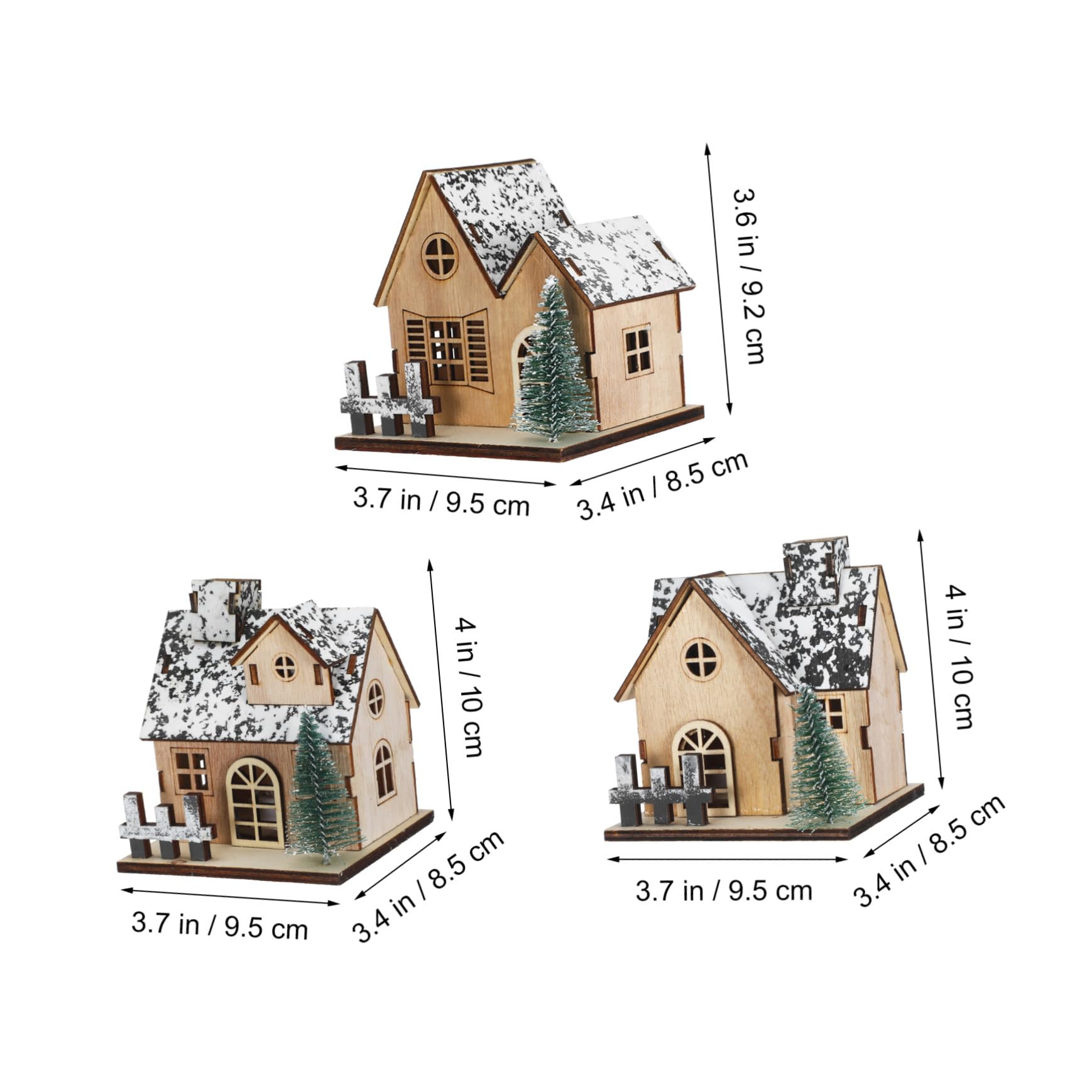 Hemobllo 3 pièces Maisons Miniatures de Noël Bois avec LED Décorations Lumineuses pour Village de Noël Ornements Non pour Centre de Table Festif