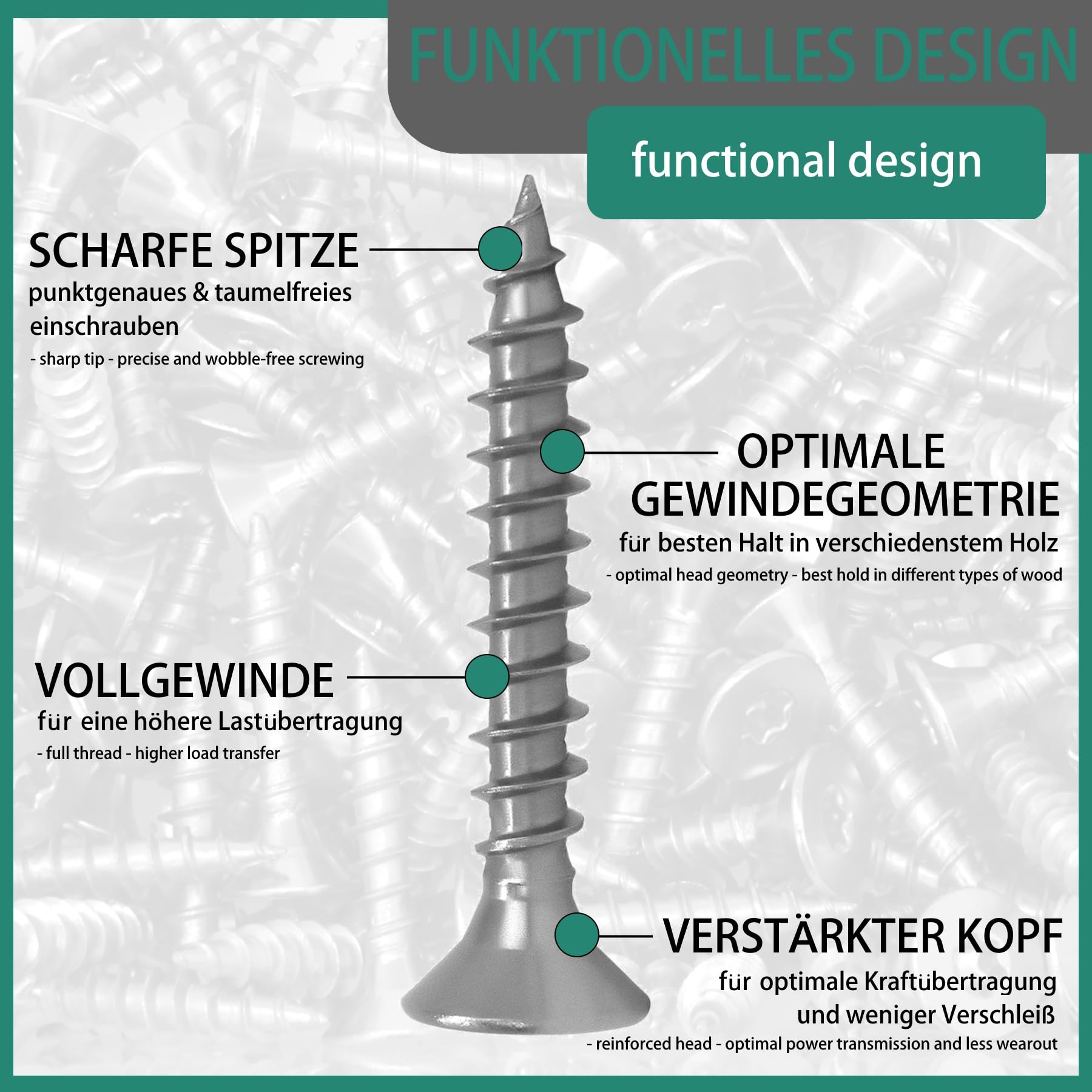 Spanplattenschrauben mit Senkkopf und Torx-Antrieb (TX) aus Edelstahl A2 / VA2 | Vollgewinde | Holzschraube | Holzbauschraube | Universalschraube | 5,0 x 40 mm, 200 Stück