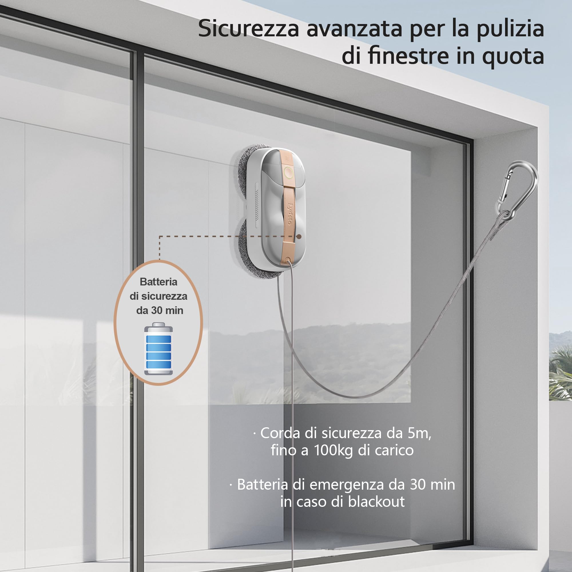 Lydsto WL09 Robot Lavavetri Doppi Ugelli con Spruzzo Ultrasonico，6000Pa Robot Pulisci Vetri 80ML Serbatoio dell'Acqua, Telecomandoe 10 Panni, Per Tutte le Superfici Lisce (Grey)