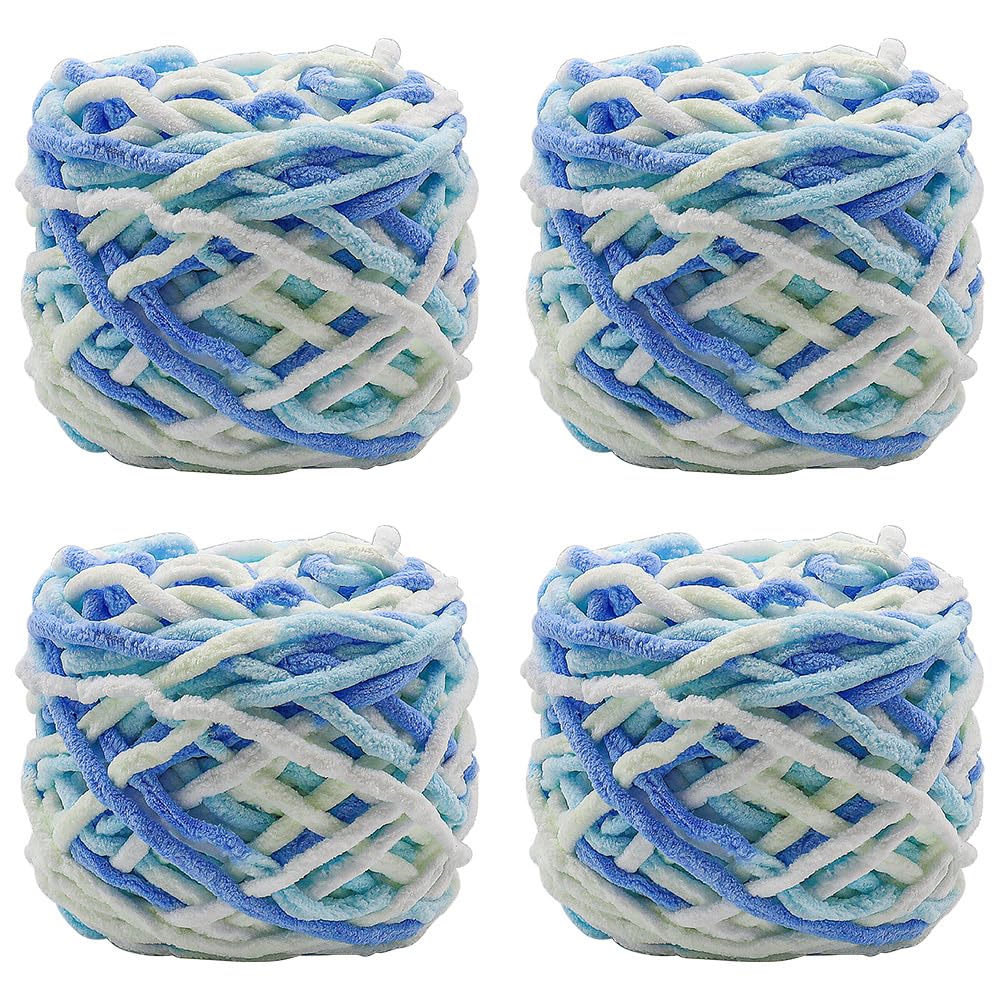 Fil de laine à tricoter bicolore Namvo | 4 rouleaux bleu et blanc pour crochet