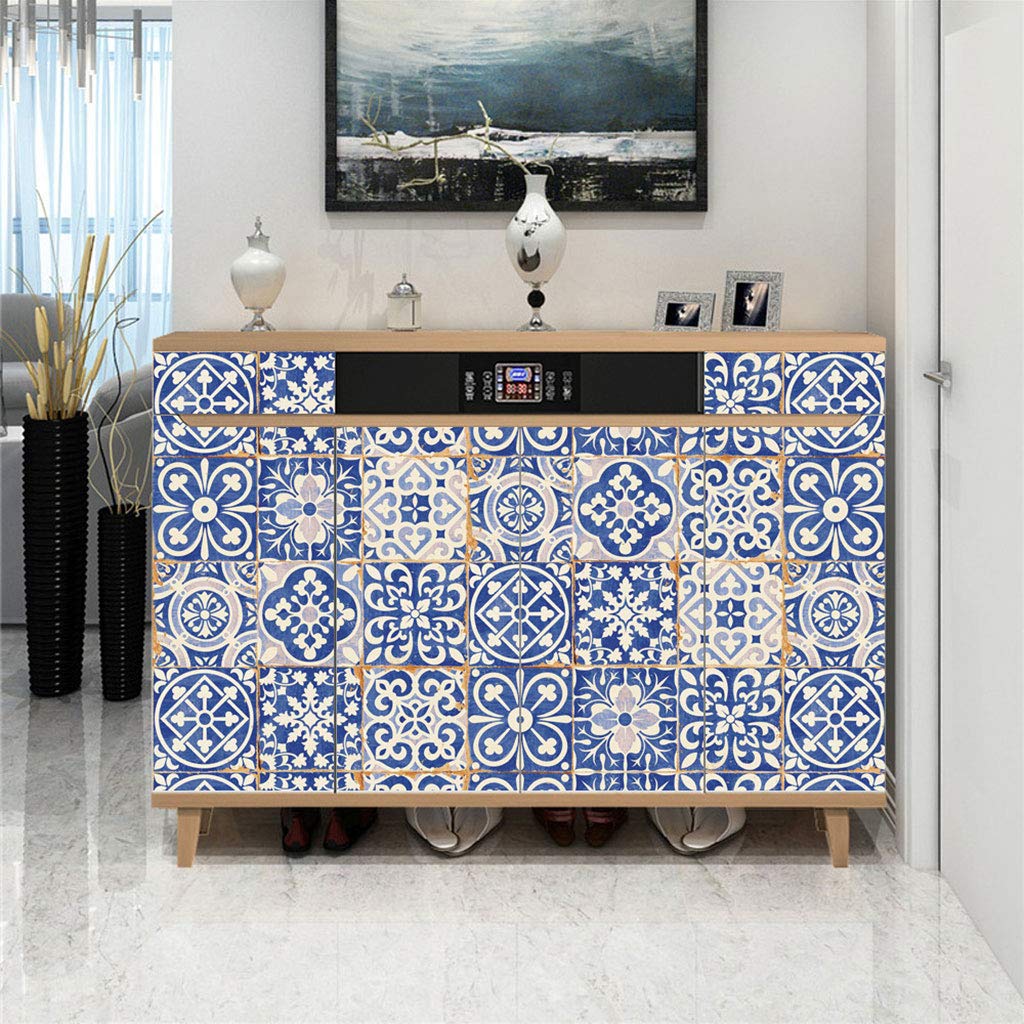 24 pz Blu e Bianco Piastrelle di Porcellana Adesivo Peel Stick Pavimento Stickers Murali Backsplash Impermeabile Fai da Te Autoadesivo Cucina Bagno Decorazione 20x20 cm
