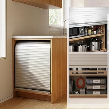 Roller Shutter Cabinet Door Tambour Sliding Cupboard Door with Side Tracks Space-Saving Privacy Cover for Kitchen, Office Storage, 50x60cm