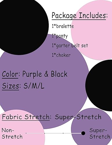 Miniatura 6 de Lanuitjoy Purple Lingerie Sets Women - 5 Pieces Garter Lingerie Women, Womens Lingeries with Choker Bra and Panty