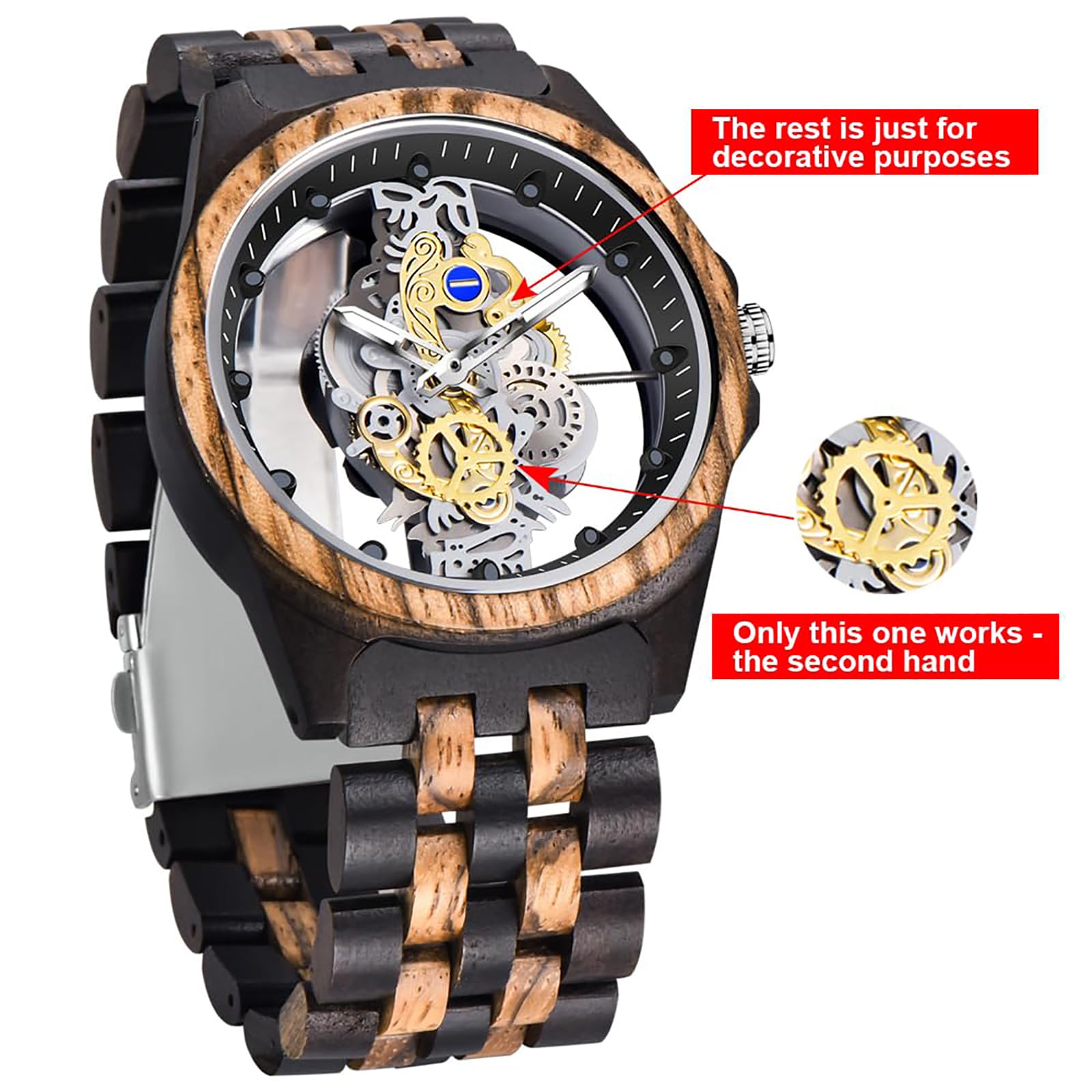 Tiong Orologio da uomo in legno da donna Orologio da polso al quarzo analogico in legno di bambù colorato fatto a mano