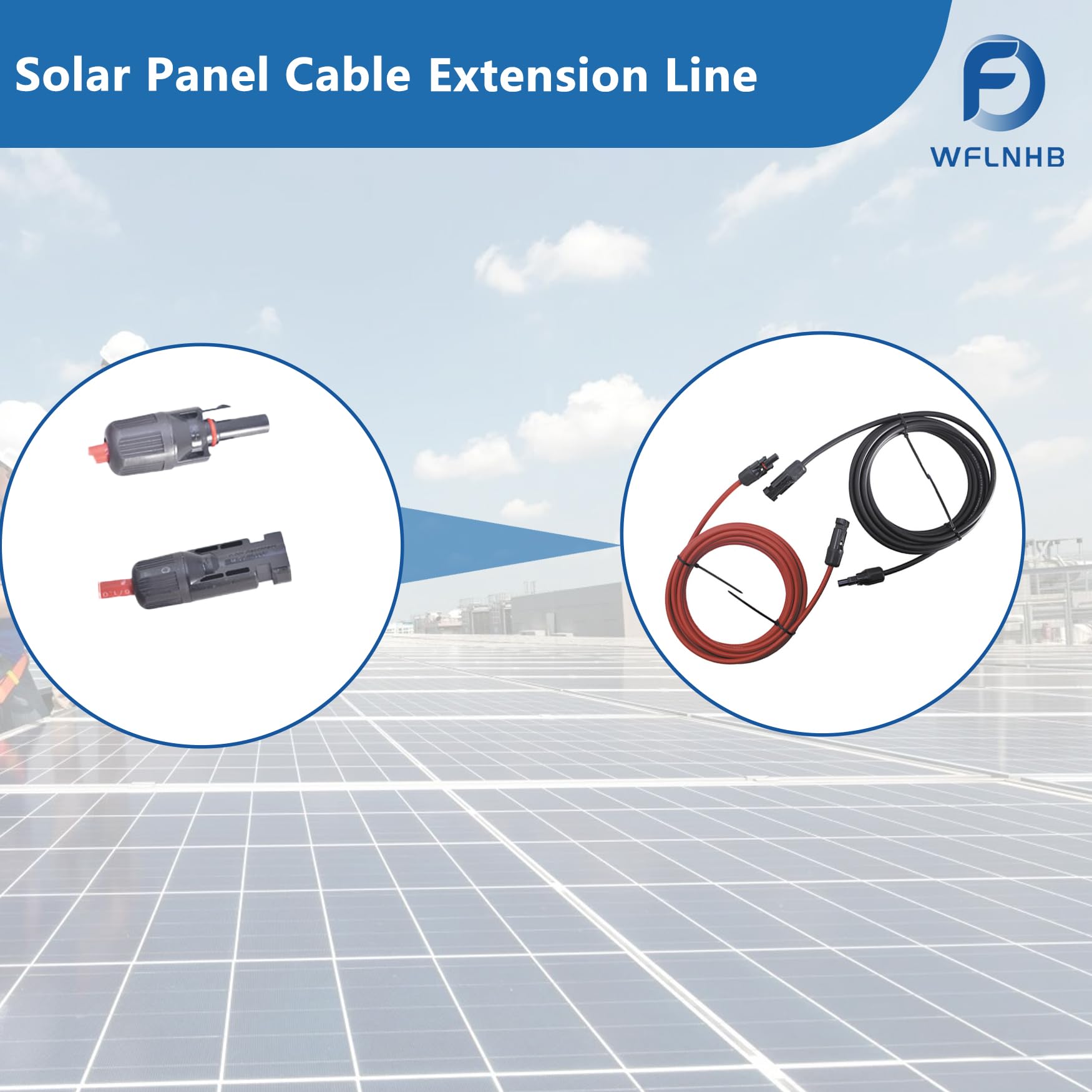WFLNHB Cable de extensión de panel solar de calibre 10 de 15 pies, 10 AWG negro + rojo con conector hembra y macho conector solar