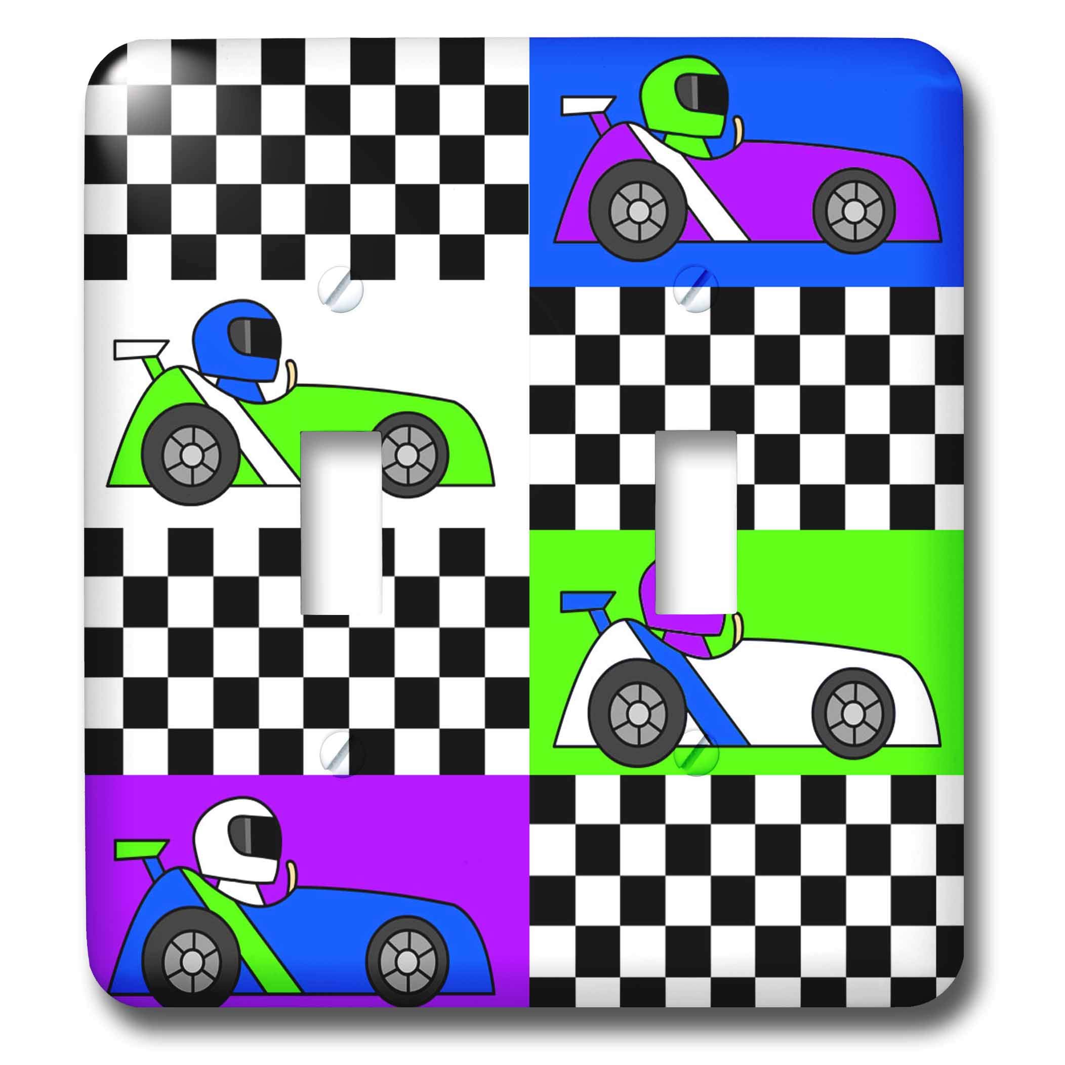 Double interrupteur à bascule Boy Stuff 3dRose lsp_25342_2 motif voitures de course multicolore