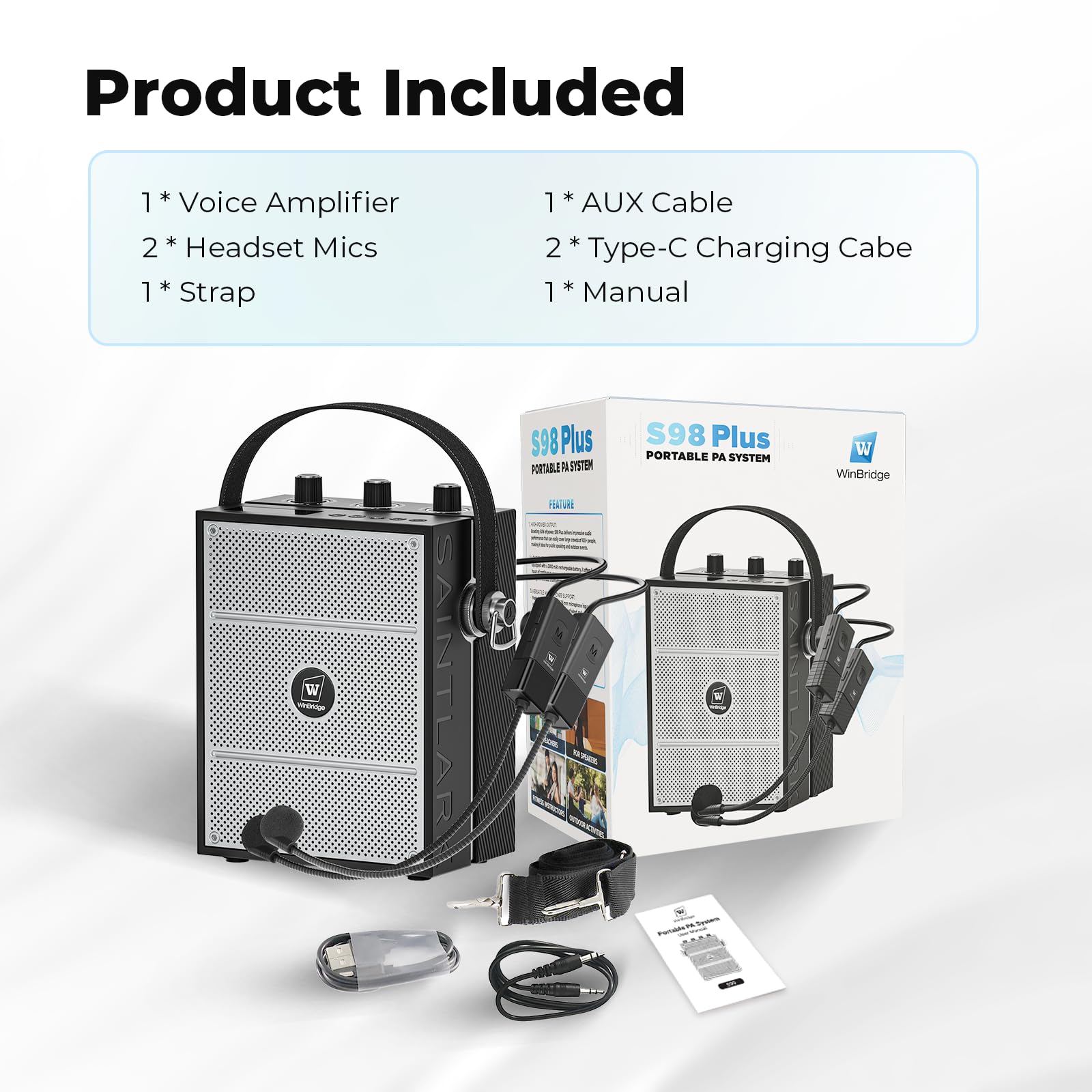 50 W Sprachverstärker mit 2 Headset-Mikrofonen, Mikrofon mit Lautsprecher, tragbares Soundsystem mit Mikrofon, Bluetooth-Lautsprecher, Megafon für Lehrer, Klassenzimmer, Outdoor