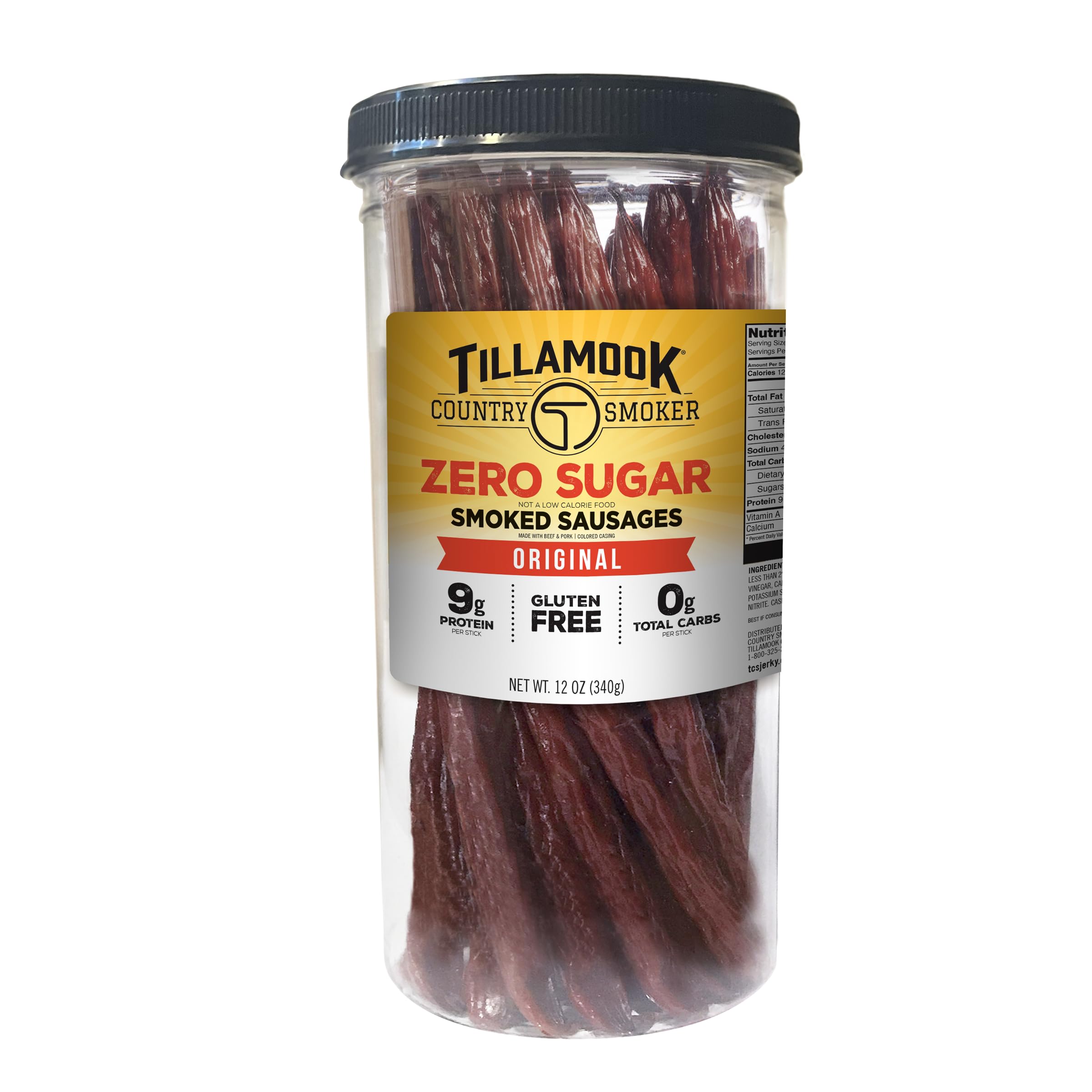 Tillamook Country Smoker Keto Friendly Zero Sugar Smoked Sausages, Original, 12 Ounce Tall Jar, 17 Count