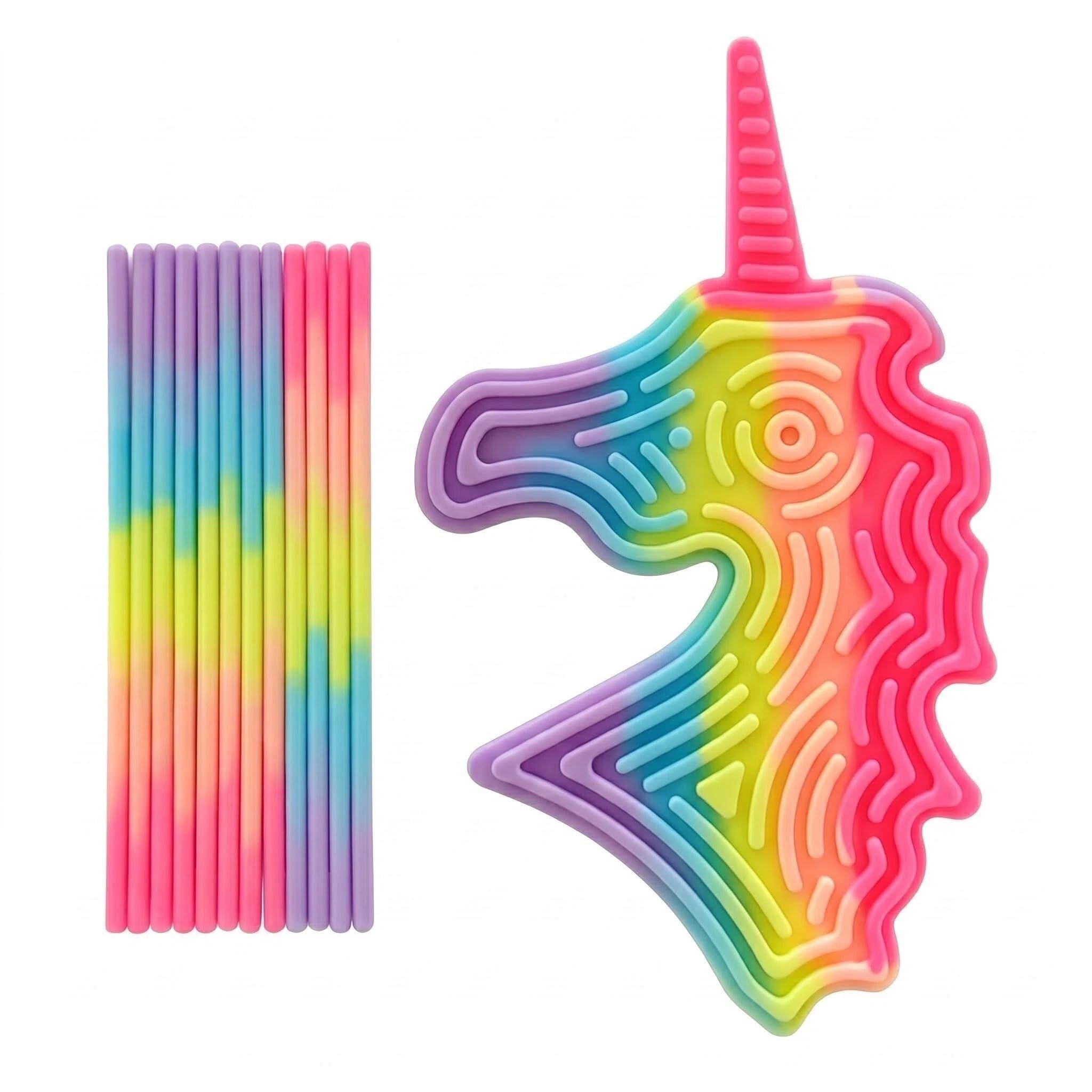 Sensory Activity Board: Unicorn Silicone Fidget Toy for Calming,,Anxiety,Stress,ADHD&Autism Silent,Includes Portable Travel Bag&12 Strings,No Mess Adult