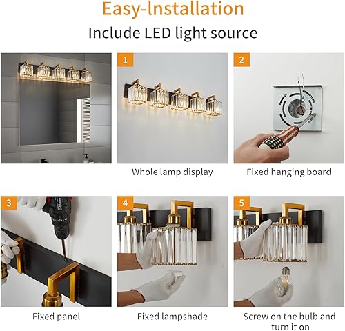 Miniatura 7 de Moderna lámpara de pared de cristal de oro negro con 5 luces para baño