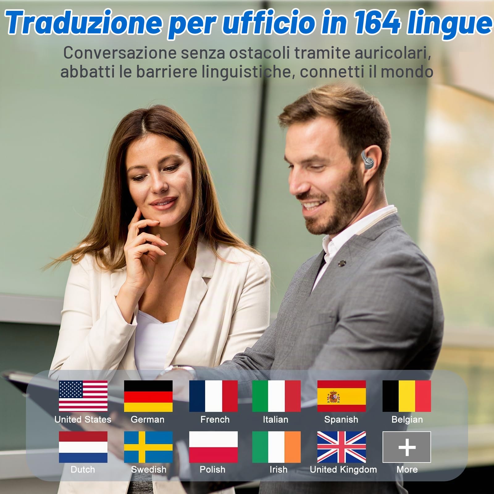 AI Cuffie Traduzione Simultanea 3-1, Bluetooth 5.4 Traduttore Simultaneo Vocale con 164 Lingue, Auricolari Traduttori Istantanei con 7 Modalità, Cuffie Bluetooth 48 Ore per Viaggi/Affari, Grigio