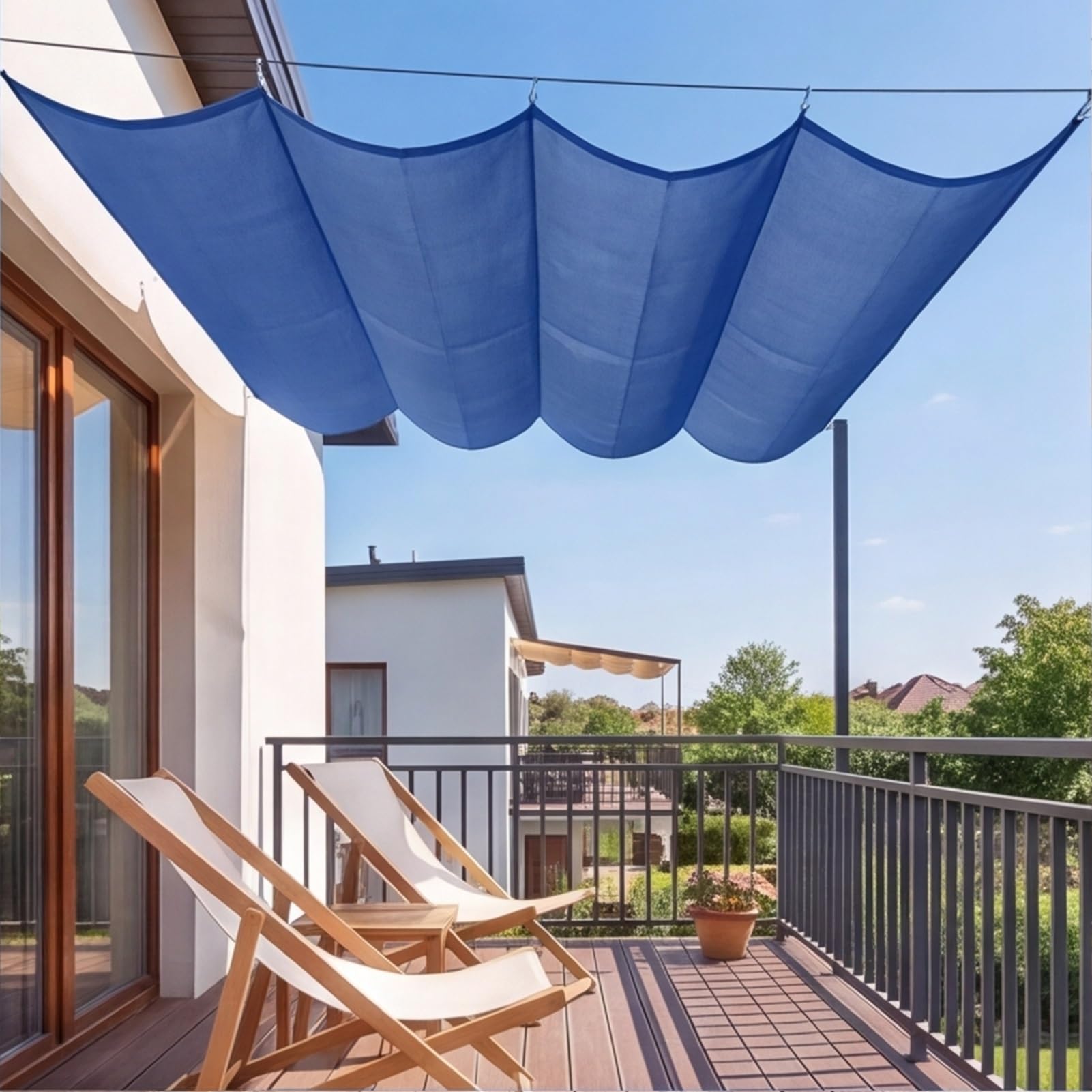 Chowany żagiel przeciwsłoneczny Fala 195 x 455 cm Wielokolorowy i rozmiar Chowany żagiel przeciwsłoneczny z falami UV Ochrona do pergoli ogrodowej balkonu, ciemnoniebieski