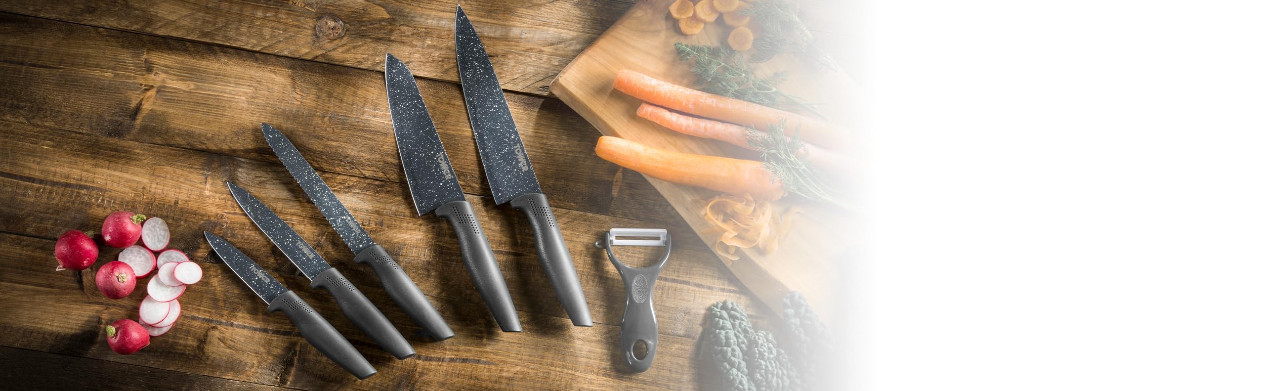 Tower 6-Piece Knife Set, Stone-Coated with Non Stick Coated Stainless Steel Blades, Grey, T81522G