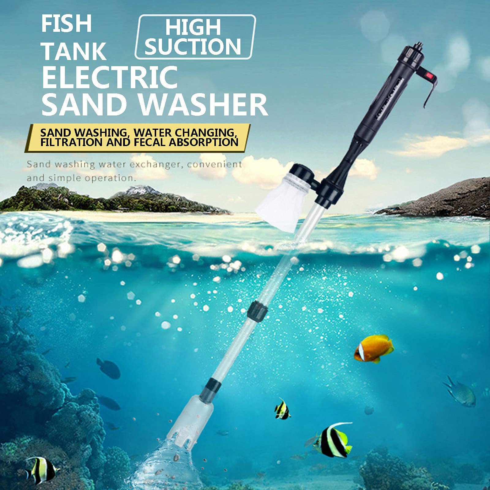 Aspiradora eléctrica Multifuncional para pecera, operada por sifón, Filtro de Agua de Grava para Acuario, Cambiador de Agua, Lavadora de Arena (A 1 Unidad)