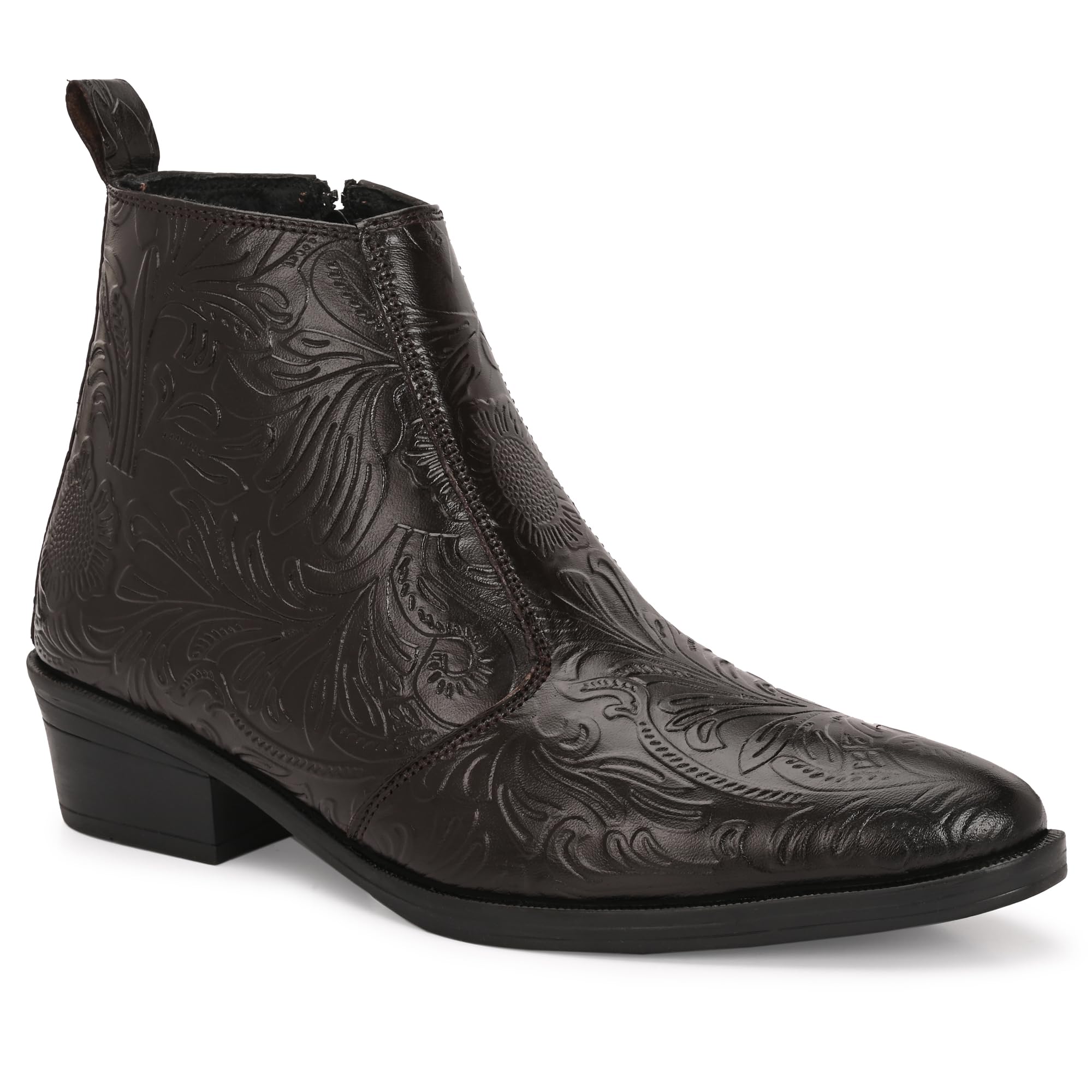 lusonudda Men's Premium Floral Embossed Leather Chelsea Boots || Stylish Pointed Toe Ankle Boots with Side Zipper || Boots for men-picture-20