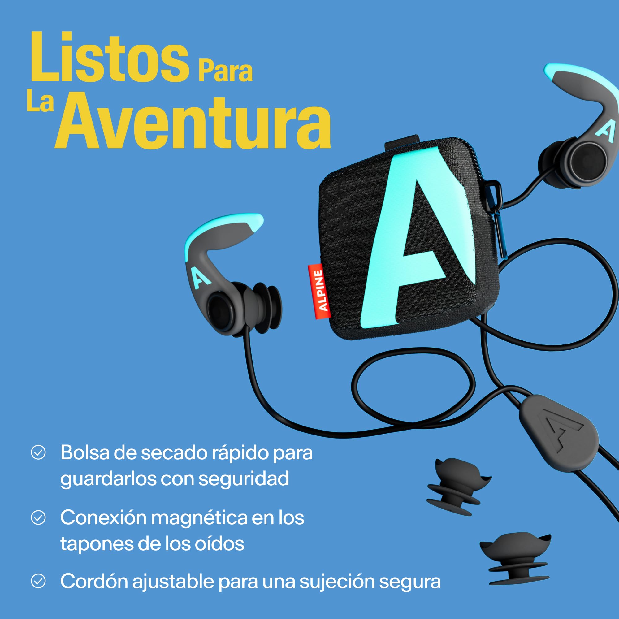 Alpine WaterSafe Pro - Tapones para Practicar Surf y natación para Adultos - Impermeables - Cómodos - Se Mantienen en su Sitio - para Deportes acuáticos - Reutilizables - Tallas M y L - 1 par