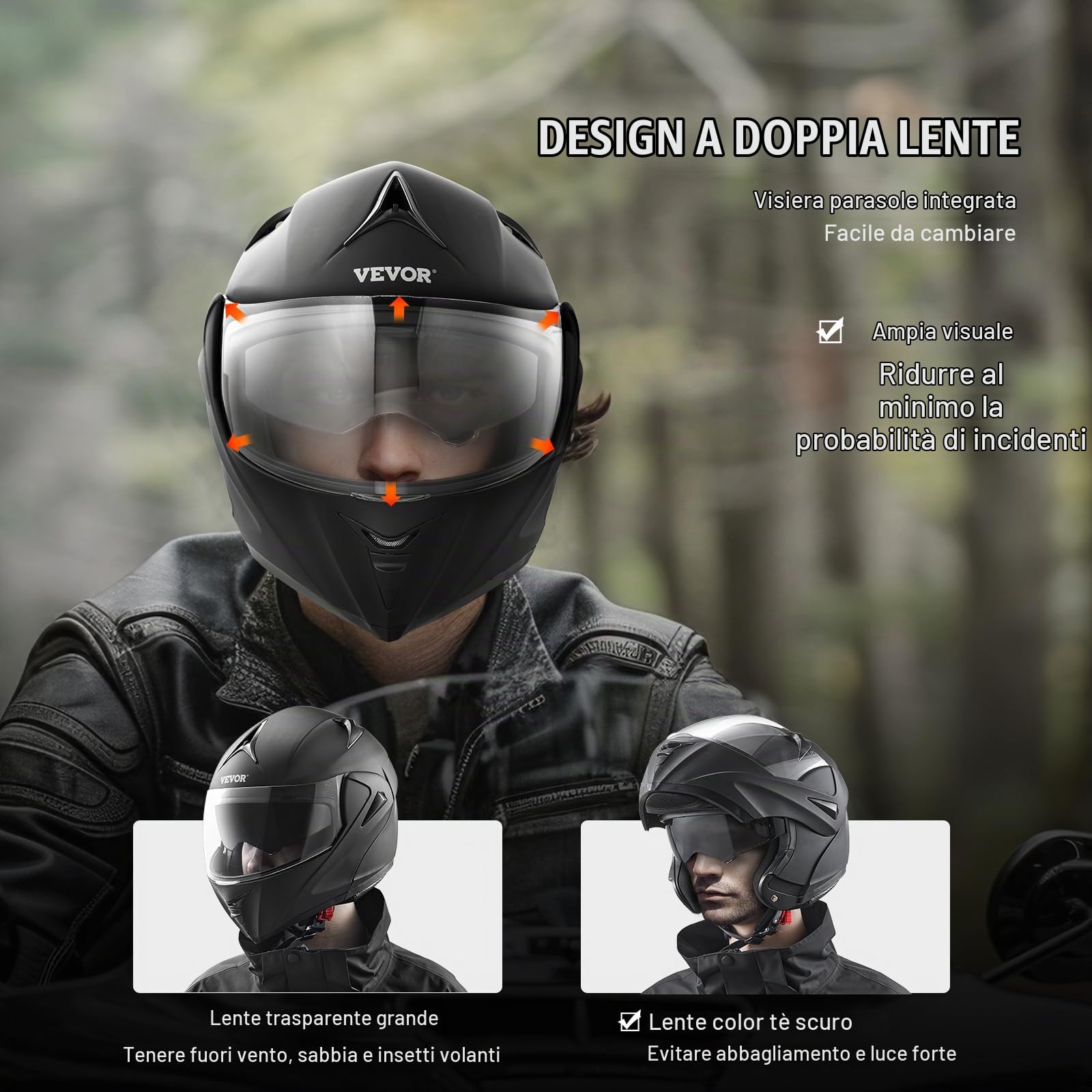 VEVOR Motorcycle Helmet, Unmasked, Smart Street ABS & High Density ECE Approved Comfortable Motocross Helmet with Interchangeable Lens, Fit for Youth & Adults