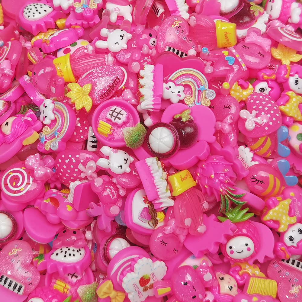 LibiIine 100pcs Mix Lots Flatback Resin Buttons Flat Back Scrapbooking Resin Flatback Craft (Hot-Pink)