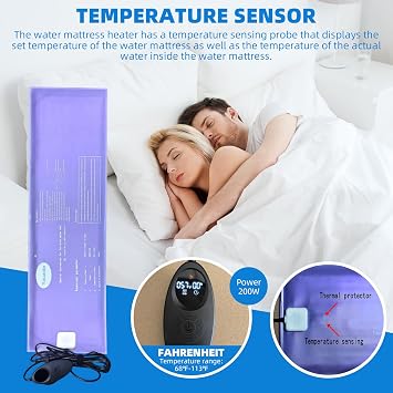 95% Small Wave Water Mattress with 200W Adjustable Water Bed Heater, Water and Air Dual Use, PVC Softside Foldable Mattress, Double Exhaust Hole, Durable & Ergonomic (Queen - 60 x80)