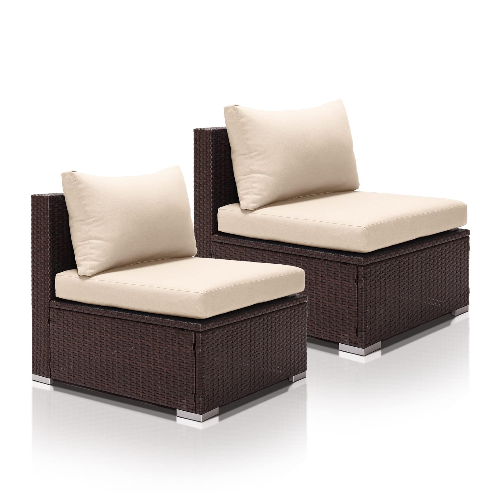 NICESOUL® Wicker Armless Chair Replacement Outdoor Patio Furniture Modular Sofa Pieces PE Rattan Wicker Conversation Seat Clearance (Brown Armless)