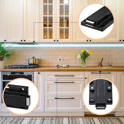 Miniatura 9 de Zonon Paquete de 8 pestillos magnéticos de empuje resistentes para abrir gabinetes, imanes de liberación de empuje, pestillo táctil para puertas