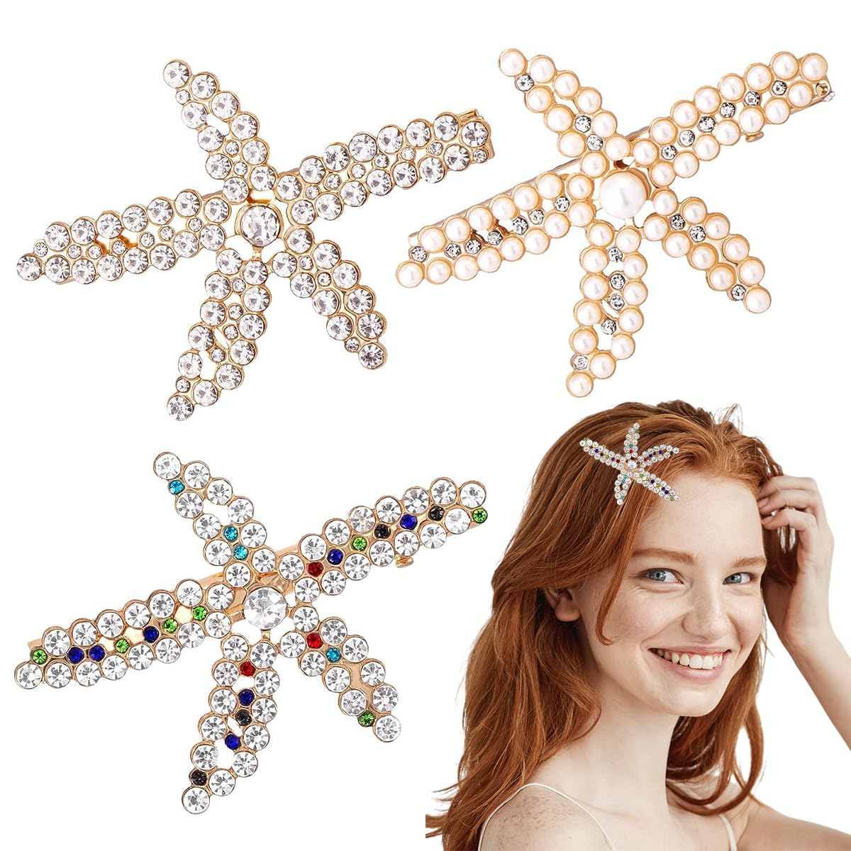 PALAY® 3pcs Starfish Hair Clips for Women Stylish Latest Rhinestone Pearls Hair Clip Sea Star Crystal Headpiece Shining Gold Alloy Wedding Hair Acccessories for Girls Bride (B0CLXYK7PJ) Amazon Price History, Amazon Price Tracker