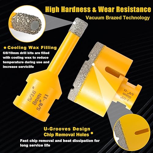 Miniatura 3 de Juego de 13 brocas de núcleo de diamante, kit de sierra de agujero soldado al vacío, rosca de 58 "-11 para azulejos de porcelana de cerámica y