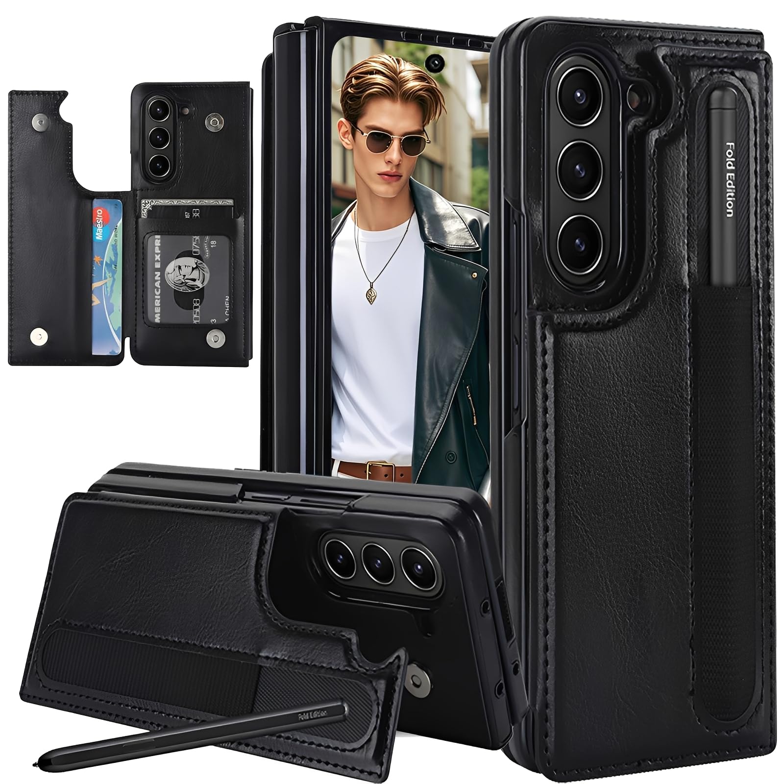CCSmall for Samsung Galaxy Z Fold 7 Wallet Case with S Pen Holder, Magnetic Closure with ID Card Slots Holder PU Leather Phone Case Cover for Samsung