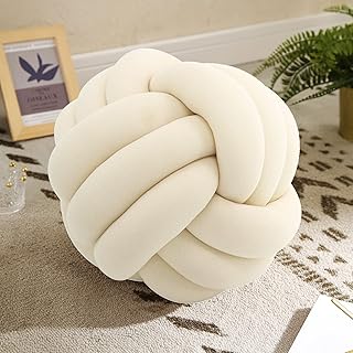 Knot Pillow Ball-Shaped Decorative Throw Pillows,Ivory 20cm Cute Couch Cushion Knotted Plush Pillow Suitable for Living Room Bed Decoration Handmade Braided Throw Pillows