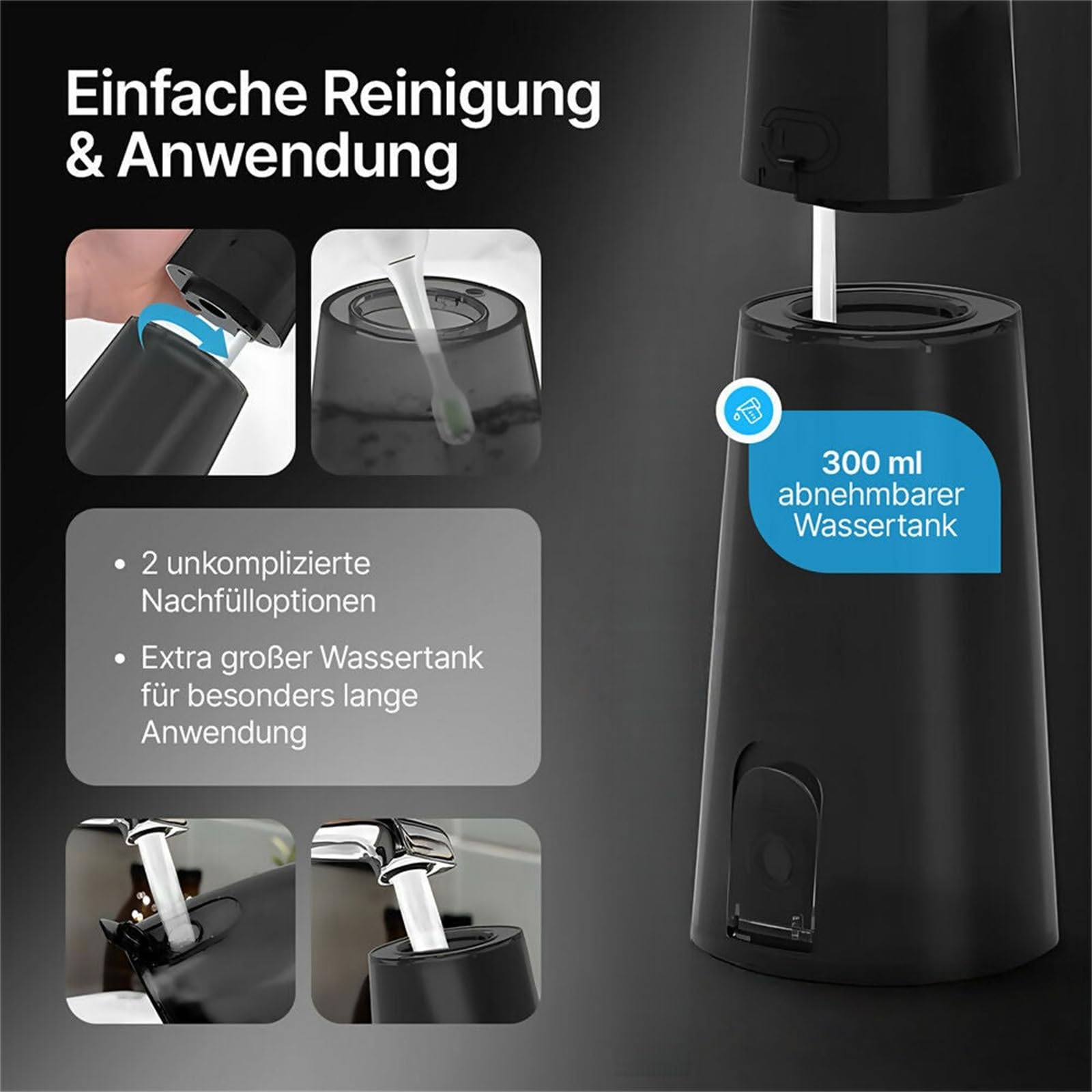 Kabellose Munddusche für optimale Zahn- & Mundpflege / 5 Modi & 8 Düsen / 300 ml Wassertank / IPX7 Wasserdicht/Munddusche für Zahnfleisch