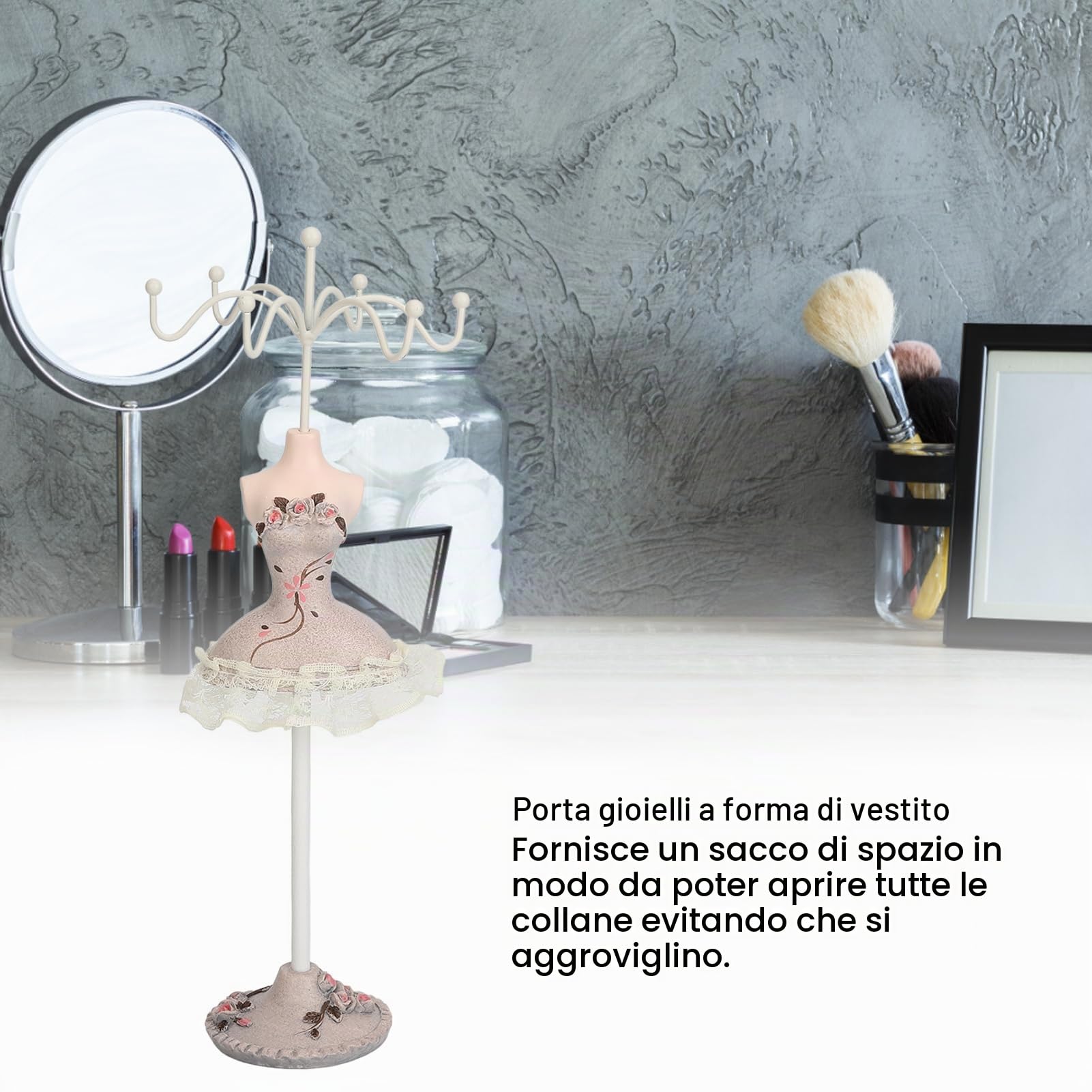 Tissting Supporto per Gioielli, Modello Abito da Principessa, Orecchini, Collane, Anelli, Espositori, Supporto per Manichini, Organizer per Gioielli Appesi per Ragazze e Donne (2)