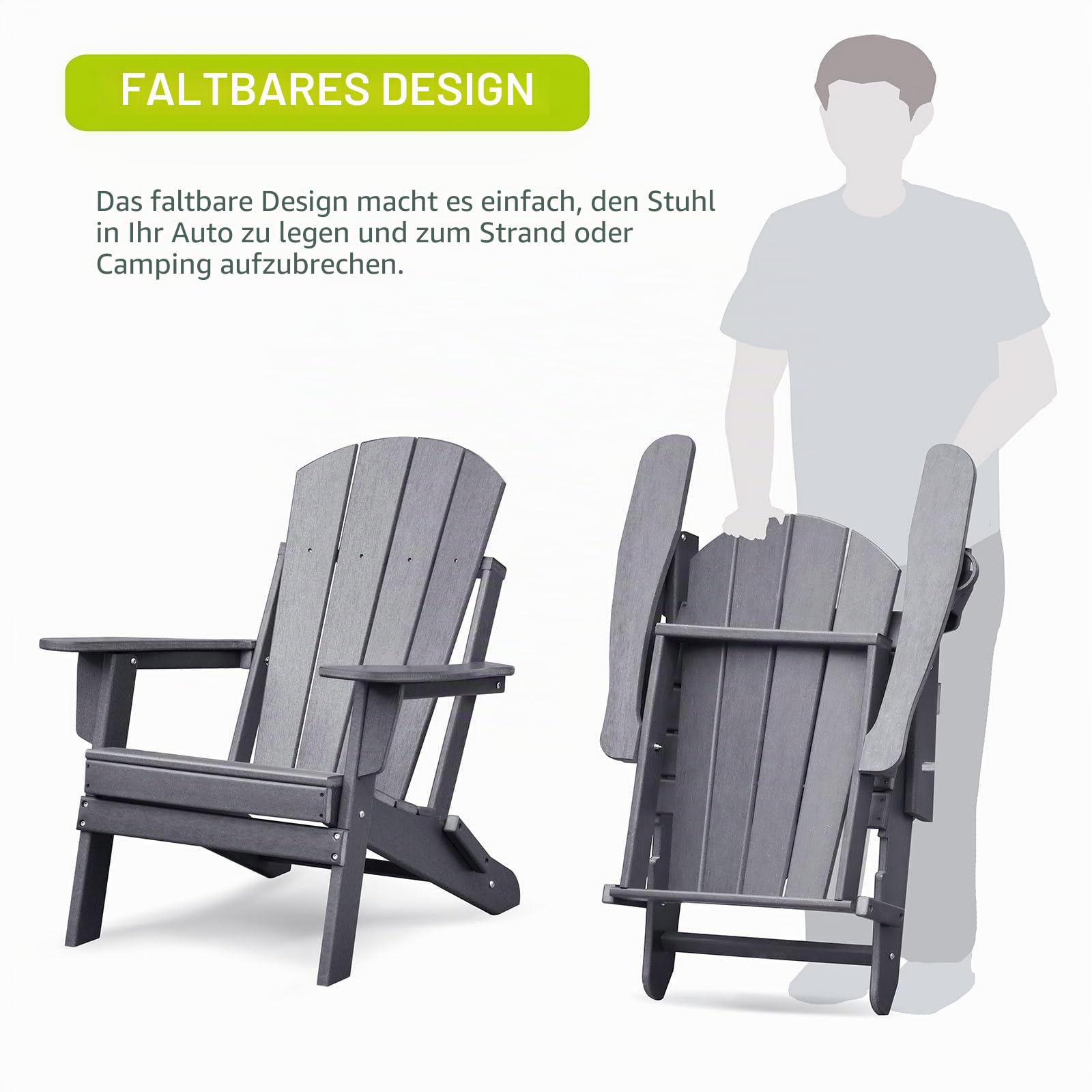 ART TO REAL ATR Adirondack Stuhl mit Getränkehalter,Klappbar Adirondack Chair Kunststoff,Wetterfester Gartenstuhl, Gartensessel aus Outdoor-Stuhl für Garten,Terrasse