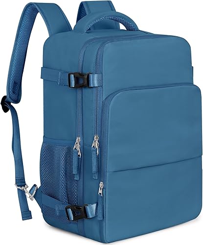 Mochila de viaje, mochila de mano para hombres y mujeres, aprobada por aerolíneas, grande, impermeable, para universidad, negocios, trabajo, Azul