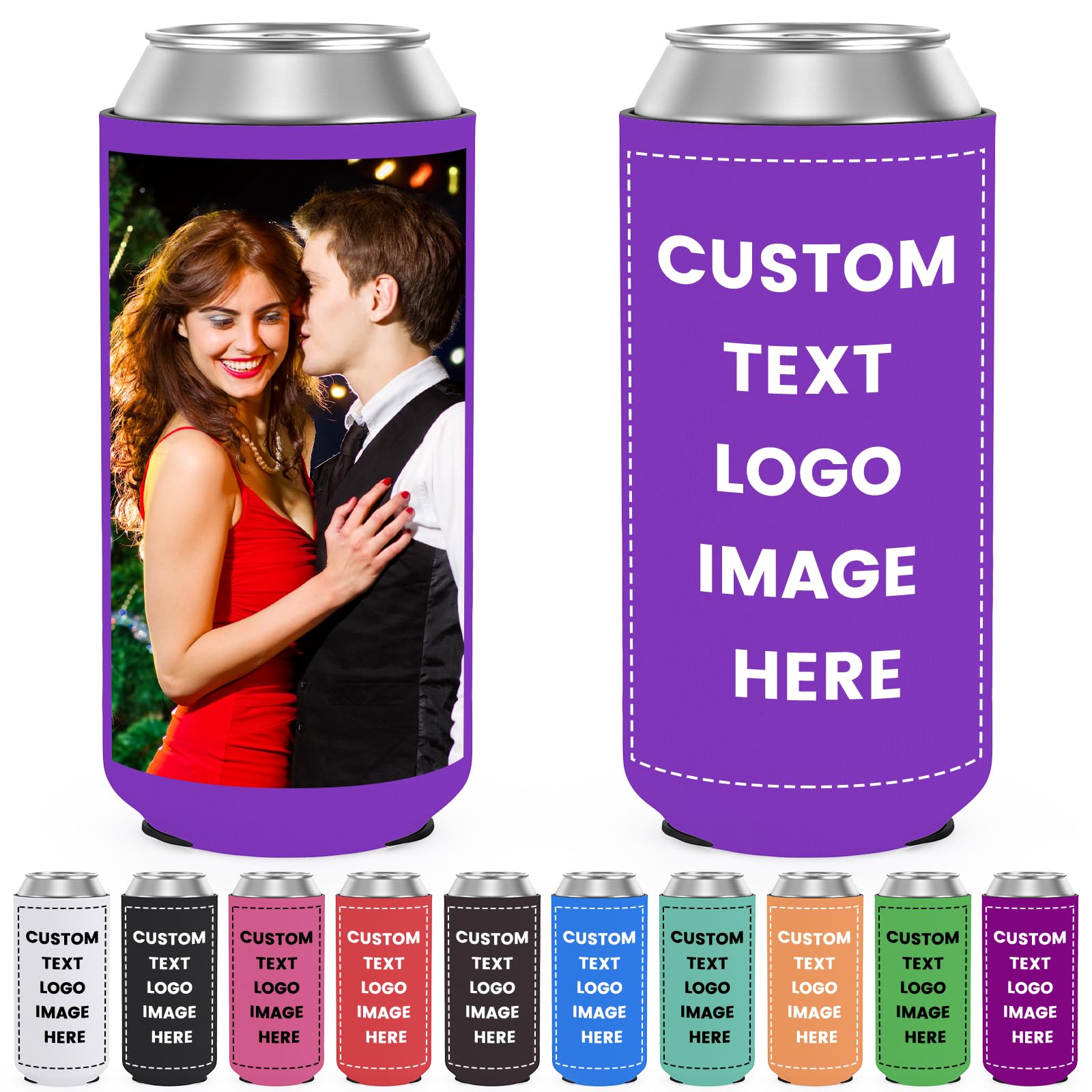 Can Coolers, Custom Slim Can Coolers Sleeves with Image & Text, Collapsible Skinny Tall Neoprene Can Sleeve Insulated Can Bottle Holder for Cans, Soda for Wedding Favors