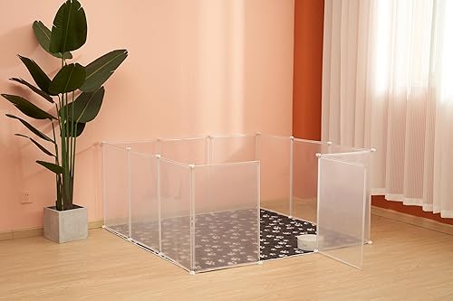 Miniatura 3 de allisandro Corralito transparente para mascotas pequeño, corral transparente para mascotas, para el hogar, valla divisora plegable para conejillos