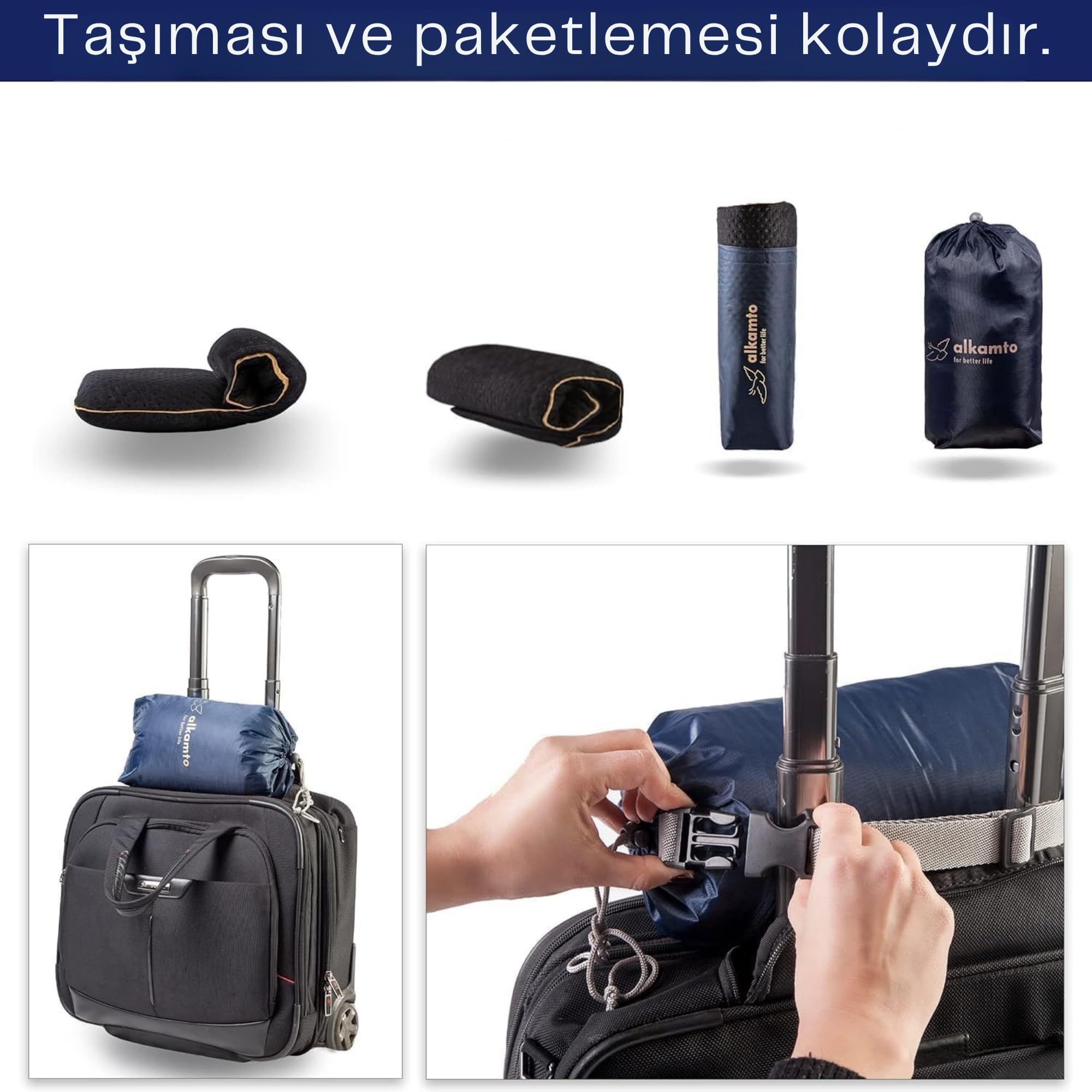 alkamto Almohada de viaje Almohada de camping Espuma viscoelástica Incluye bolsa Almohada ortopédica de espuma viscoelástica